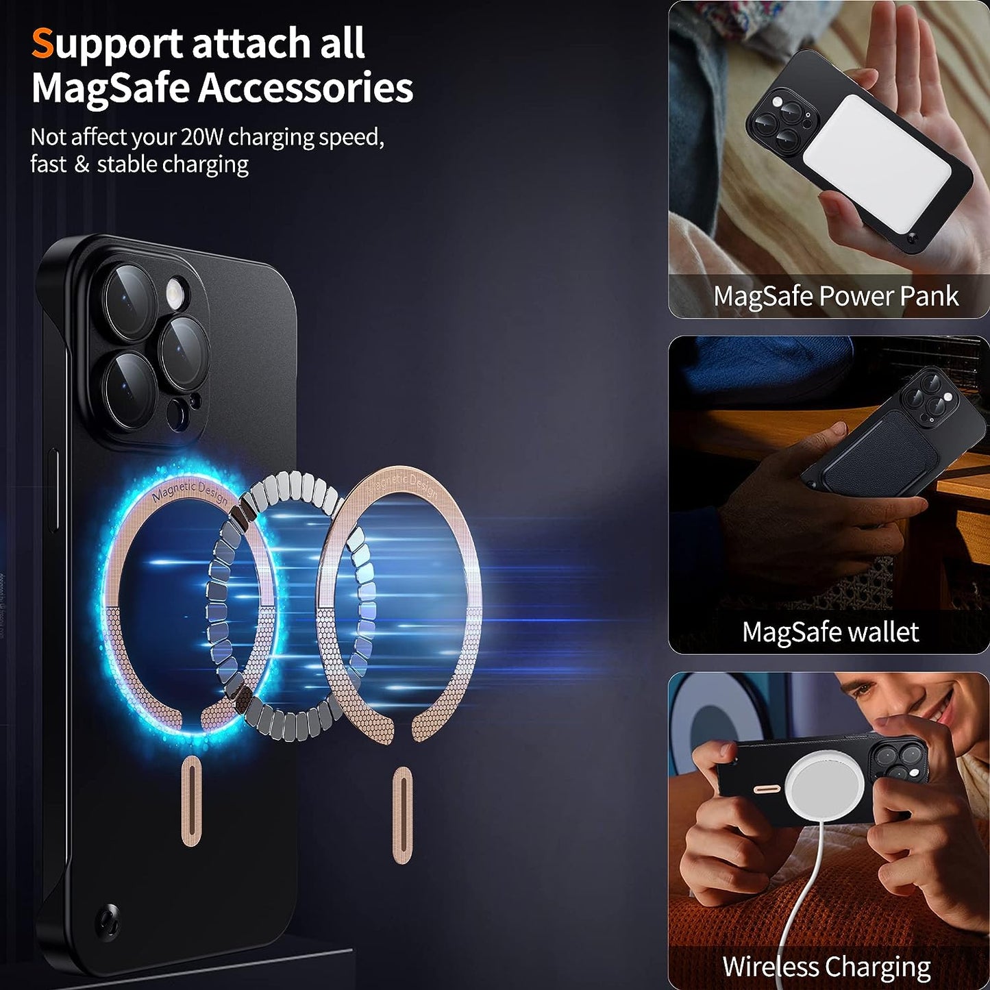 Hoerrye Magnetic Slim Fit Case for Iphone 14 Pro Max Ultra Thin Case with Full Camera Lens Protector [Compatible with Magsafe][No.1 Strong Magnetic] Frameless Phone Protective Cover,Black  Hoerrye   