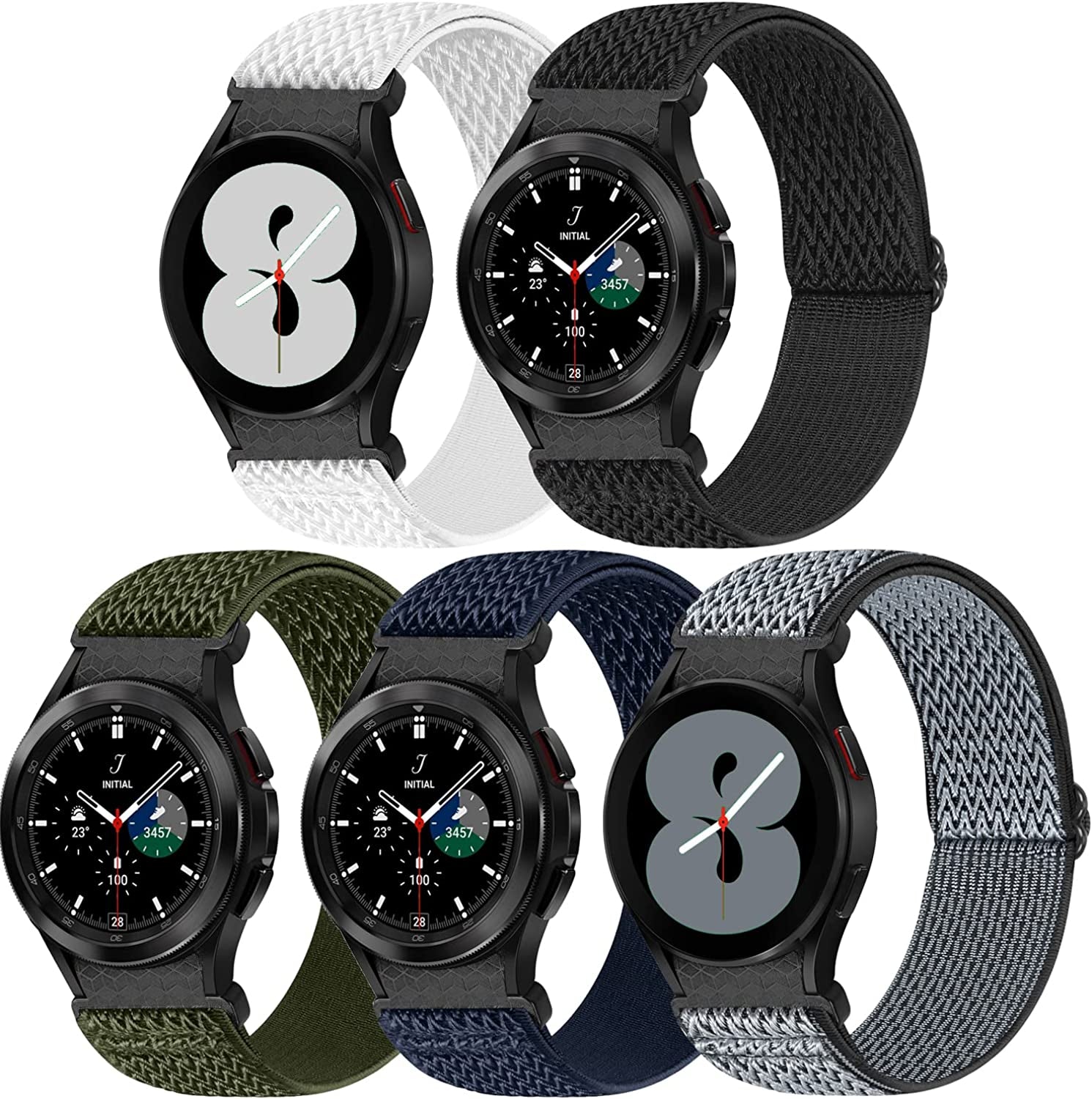 5 Pack No Gap Bands Compatible with Samsung Galaxy Watch 5 40Mm 44Mm/ Watch 5 Pro 45Mm/ Galaxy Watch 4 40Mm 44Mm/ Galaxy Watch 4 Classic 42Mm 46Mm, 20Mm Elastic Nylon Sport Band for Women Men  BeautyFurlife   
