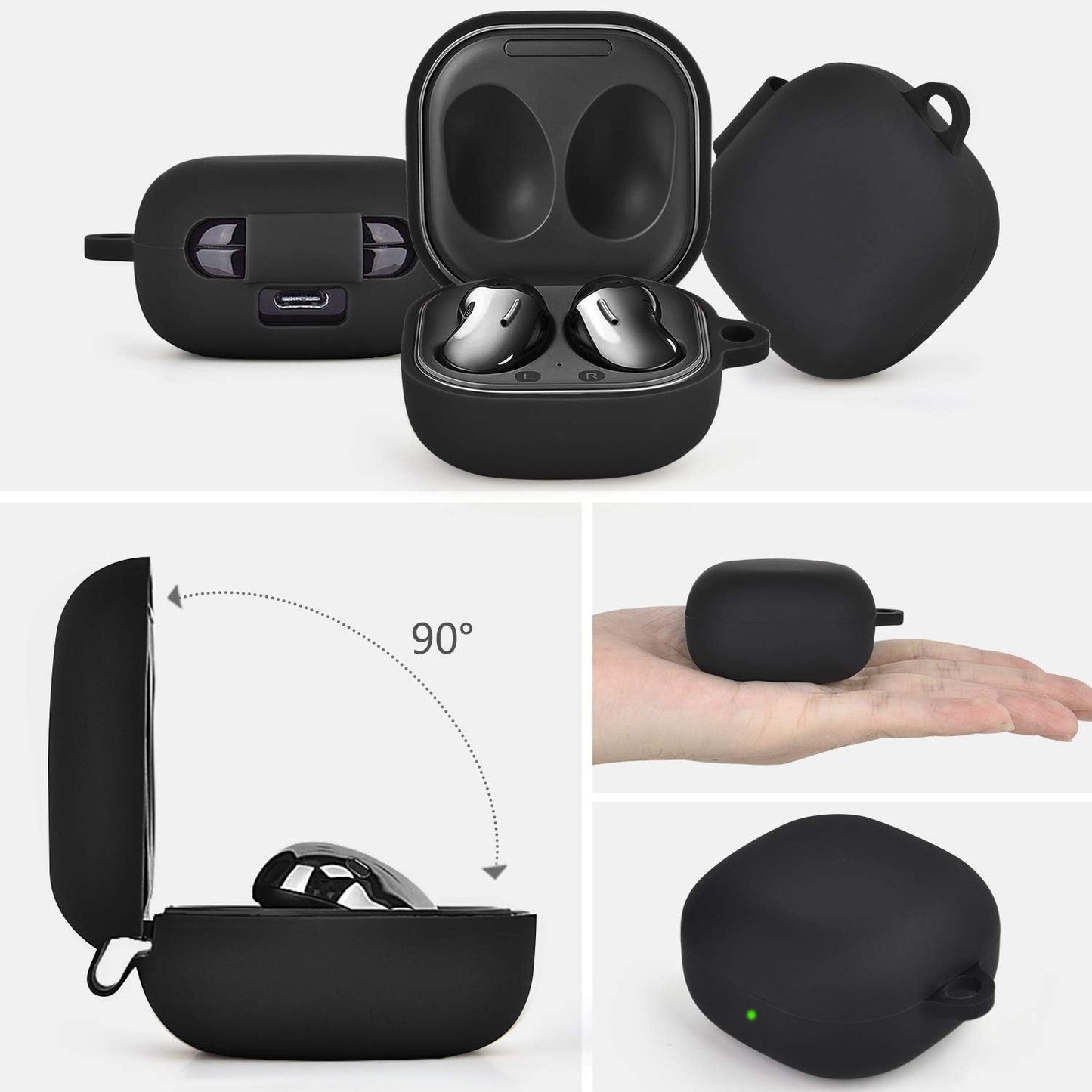 Filoto Case for Samsung Galaxy Buds 2 (2021) / Galaxy Buds Pro (2021) / Galaxy Buds Live/Buds 2 Pro, Cute Silicone Earbuds Protective Case Cover with Bracelet Keychain (Black)  Kerle   