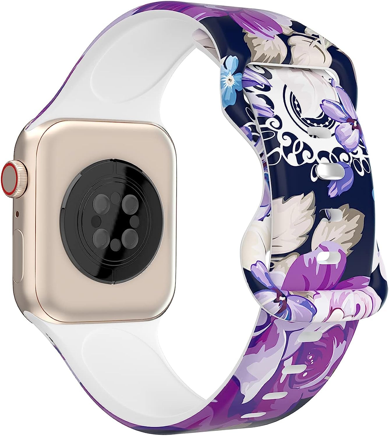 Floral Apple Watch Bands 38Mm 40Mm 41Mm 42Mm 44Mm 45Mm for Women Men, Soft Silicone Sport Replacement Watch Band Flower Design Breathable Slim Strap Wristband for Iwatch Series SE 7 6 5 4 3 2 1 Band  HONEYBABY 04 42mm/44mm/45mm 