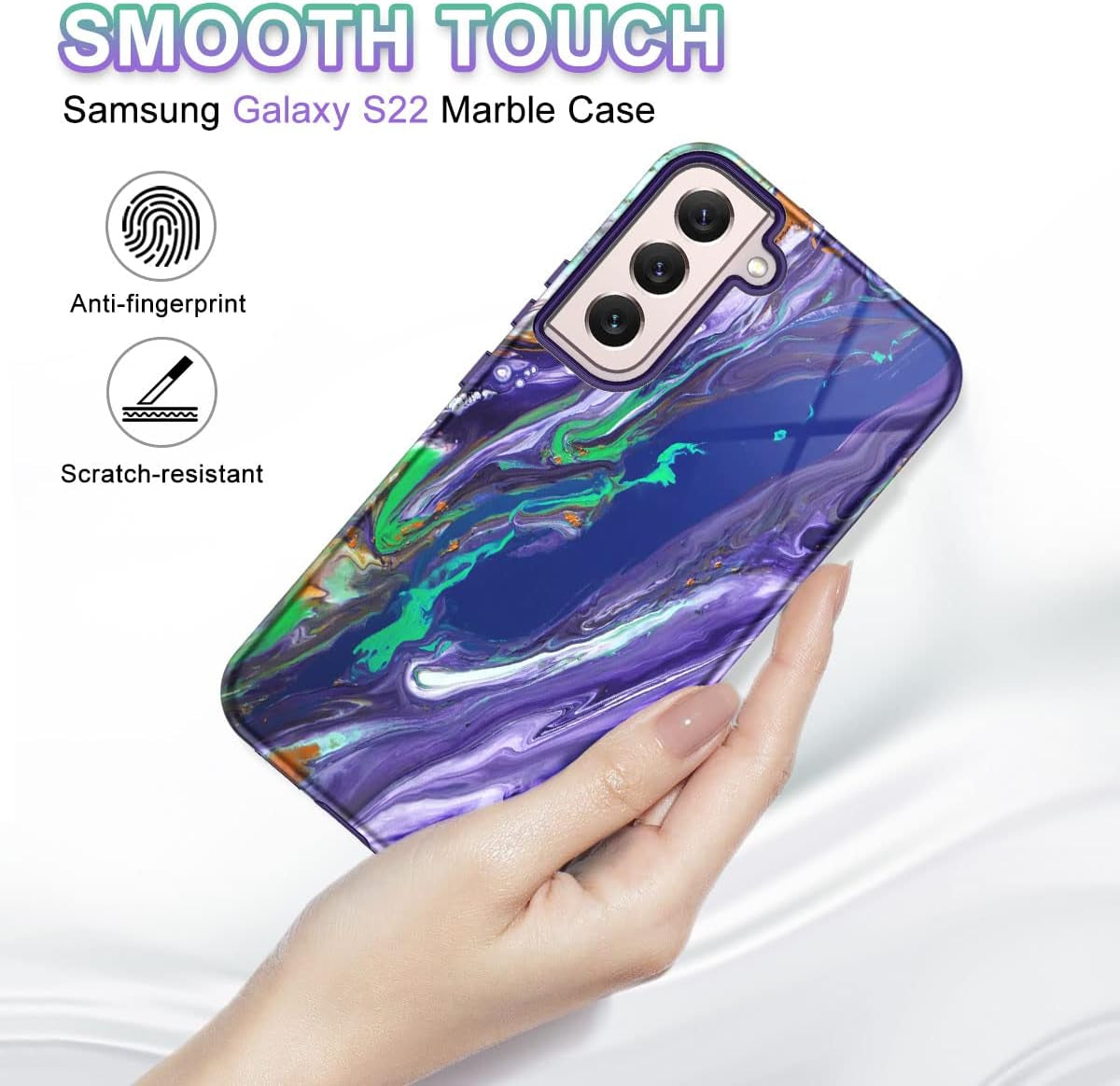 Btscase for Samsung Galaxy S22 5G Case,Marble Pattern 3 in 1 Heavy Duty Shockproof Full Body Rugged Hard Pc+Soft Silicone Drop Protective Women Girl Cover for Samsung Galaxy S22,Dreamland River/Purple  Btscase   