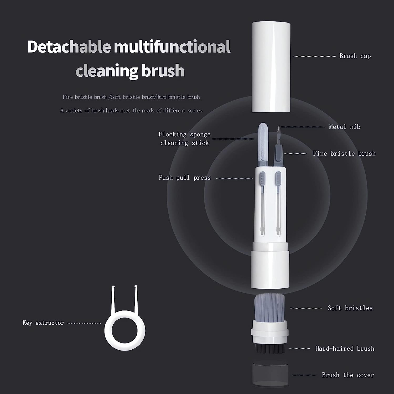 TIWABI 6 in 1 Cleaner Kit for Airpods 1 2 3 Pro Headphones Earbuds and Case & Keyboard Cleaner Kit with Brush and Soft Flocking Pen Multi-Function Cleaner Kit for Earphones Keyboard Phone and Camera  TIWABI   