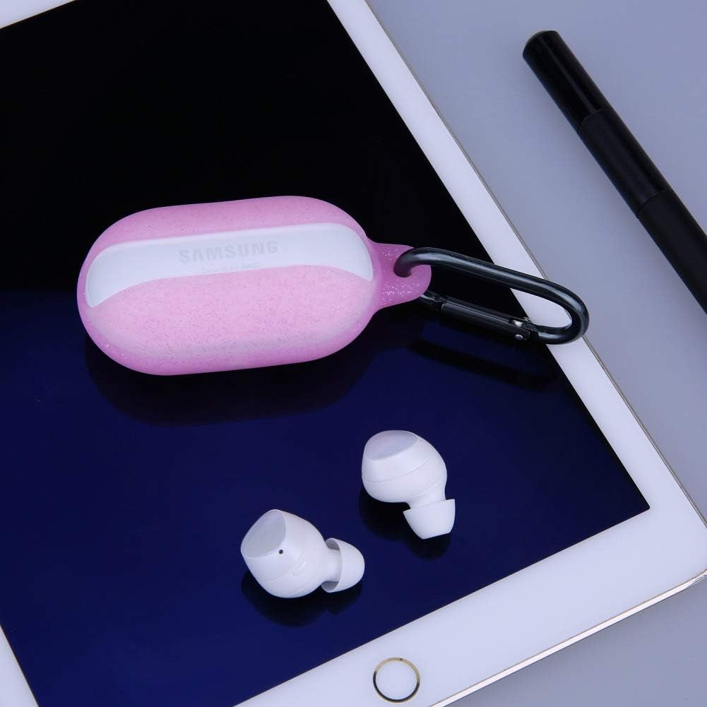Fironst Silicone Case for Galaxy Buds (Plus), with Carabiner Protective Cover Soft and Shock Resistant Compatible with Fast Wireless Charging for Samsung Galaxy Earbuds & Buds+ 2020 (Glittery Pink)  Fironst   