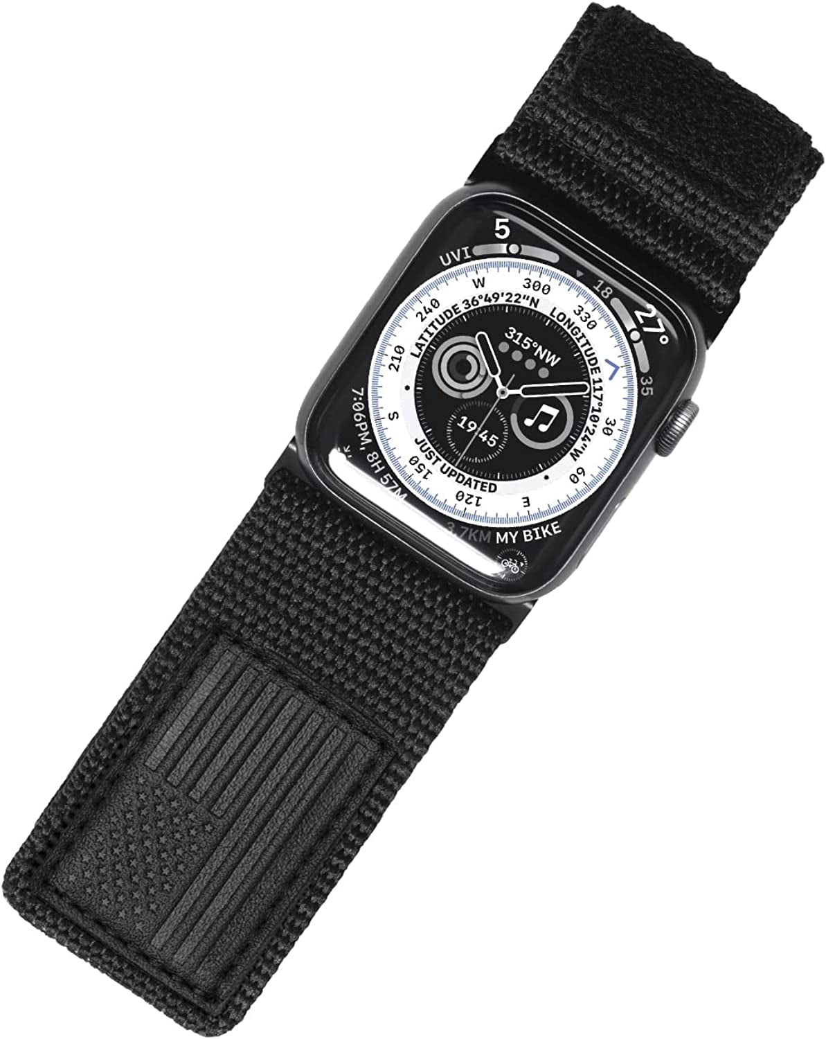 Tefeca Fortitude Series Adjustable Band for Apple Watch/Apple Watch Ultra  Tefeca Ultra Wide Black USA Flag Canvas 49/45/44/42mm Extra Large 
