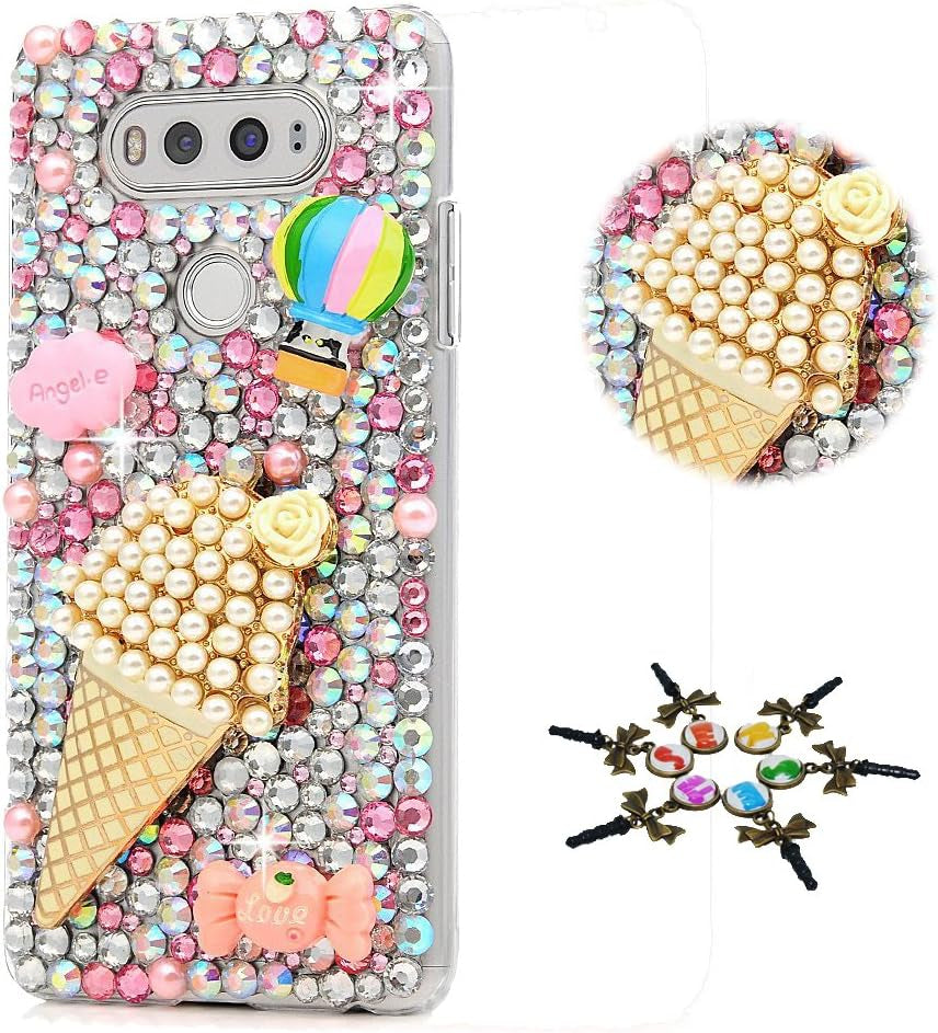 STENES LG G7 Case, LG G7 Thinq Case - STYLISH - 100+ Bling Crystal - 3D Handmade Bling Ice Cream Cute Balloon Design Protective Cover Case for LG G7 Thinq - Pink  STENES   