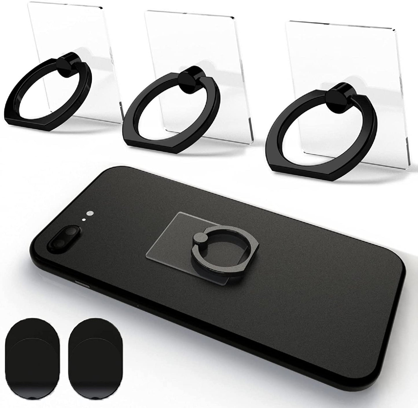 Attom Tech Transparent Phone Ring Holder Grip 360 Degree Free Rotation, Clear Cell Phone Finger Ring Kick-Stand for - for Iphone X 8 7 plus 6S 6 5S 5 SE, Galaxy S9 S8 S7 S6 Edge, Note 8 5 4 2 (Black)  Attom Tech LLC   