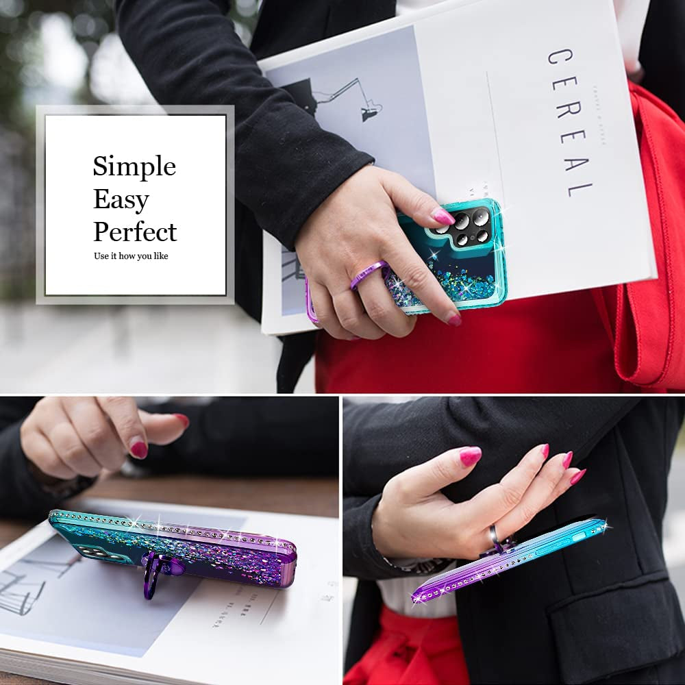 Silverback for Samsung Galaxy S22 Ultra Case, Moving Liquid Holographic Sparkle Glitter Case with Kickstand, Girls Women Bling Diamond Ring Slim Protective Case for Galaxy S22 Ultra 5G, Purple  Silverback inc   