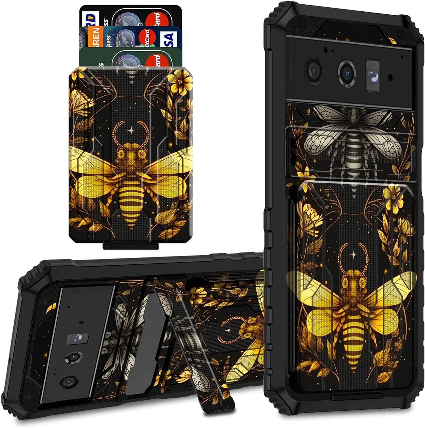 CGFGHHUY for Google Pixel 6 Pro Case for Pixel 6 Pro Wallet Case with Credit Card Holder & Kickstand Dual Layer Hard PC Soft TPU Protective Case for Google Pixel 6 Pro 6.7 Inch 2021 - Moth Moon Sun  CGFGHHUY   