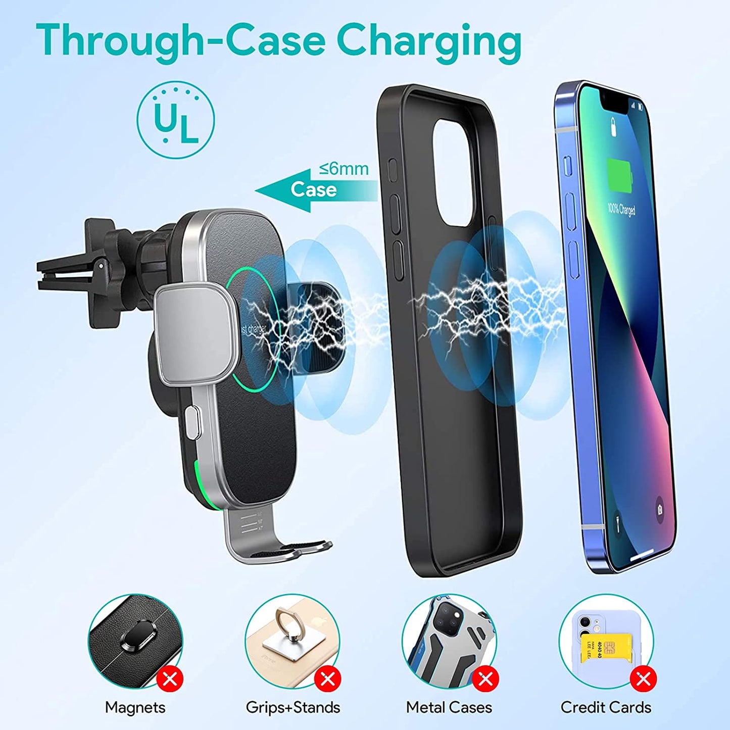 Wireless Car Charger, 15W Auto-Clamping Charger Mount, Air Vent Car Charging Holder for Iphone 14/14 Pro/13/13 Pro /12/12 Pro/ 11/11 Pro/Xr/Xs/X/8, Samsung S23/S22/S21(With QC 3.0 Charger)  Shenzhen Meskey Technology co.,ltd   