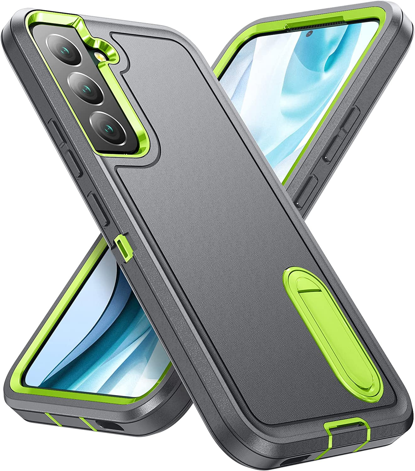 Bahahoues for Samsung Galaxy S22 Case, Samsung S22 Phone Case with Built in Kickstand, Shockproof/Dustproof/Drop Proof Military Grade Protective Cover for Galaxy S22 5G 6.1 Inch (Black)  BaHaHoues Grey/Green  