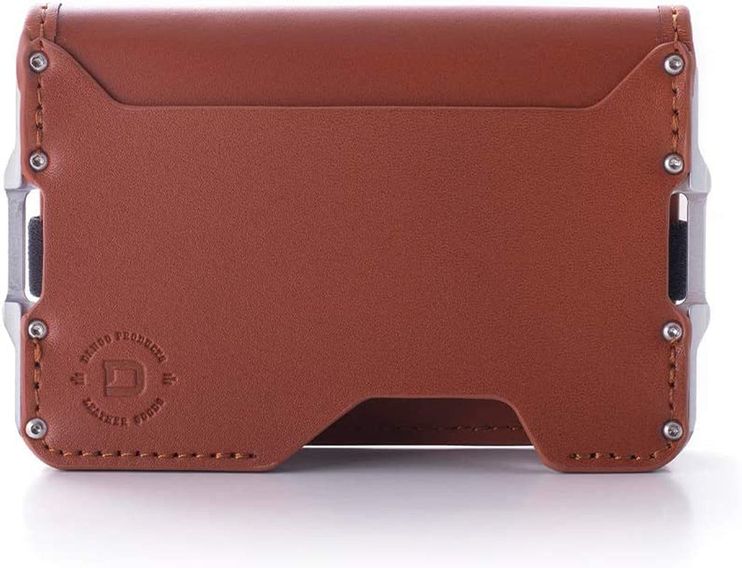 Dango D03 Dapper Bifold EDC Wallet - Made in USA - Genuine Leather, Slim, Minimalist, Metal, RFID Blocking  Dango Products Whiskey Brown/Satin Silver  