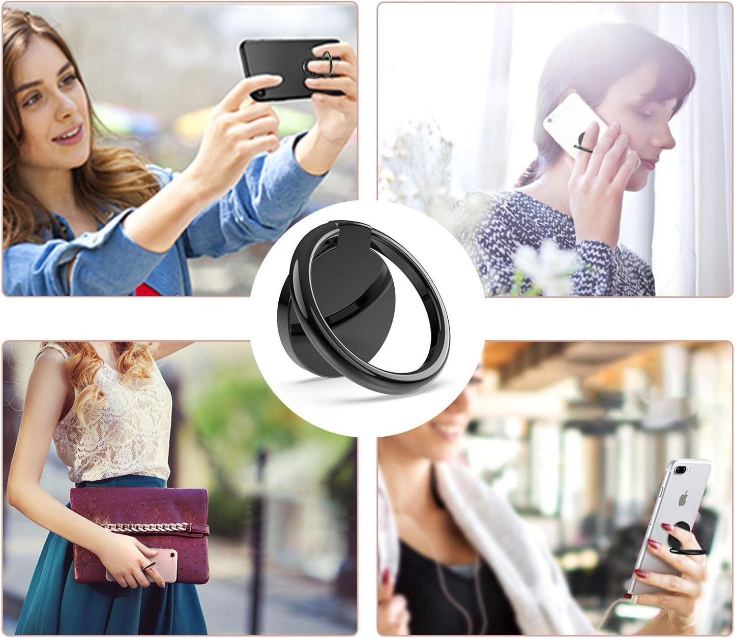 ICHECKEY Phone Ring Holder, Finger Ring Stand 360°Rotation Metal Phone Ring Grip Kickstand Compatible with All Smartphone, Ipad, Tablet - Gloss Black  ICHECKEY   