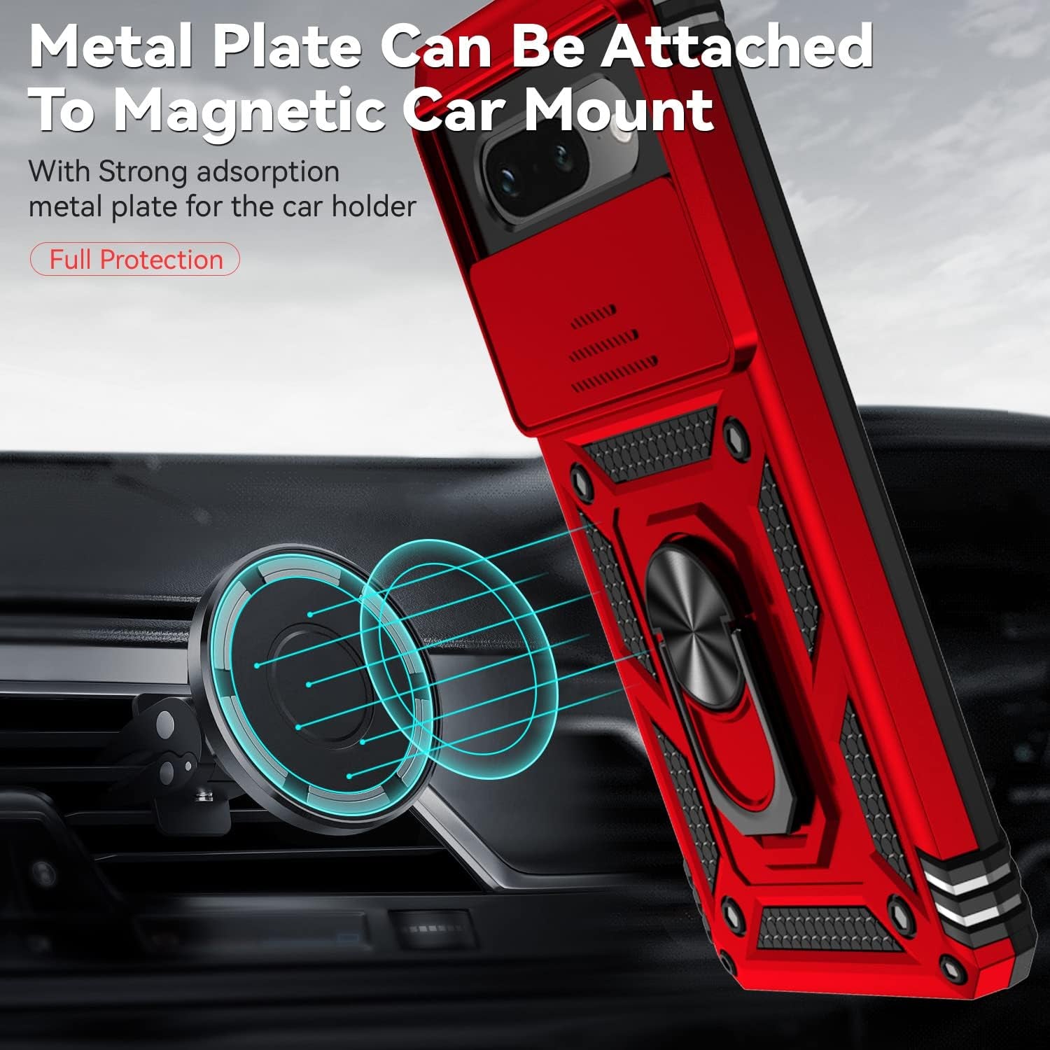 Sunstory for Google Pixel 7A Case with Tempered Glass Screen Protector & Slide Camera Cover & Kickstand, [Not for Pixel 7/7 Pro Phone], Google 7A Case [Military Grade] Case for Pixel 7A (Red)  SunStory   