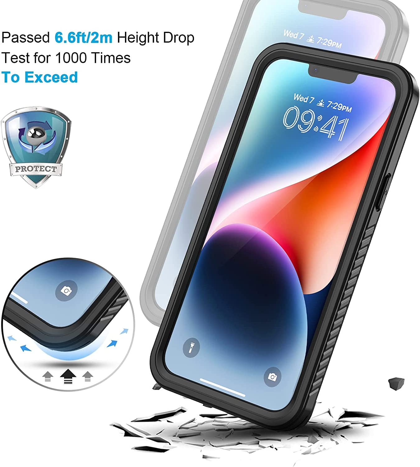 Lanhiem for Iphone 14 Case, IP68 Waterproof Dustproof Shockproof 14 Case with Built-In Screen Protector, Full Body Sealed Protective Front and Back Cover for Iphone 14, 6.1 Inch (Black)  Lanhiem   