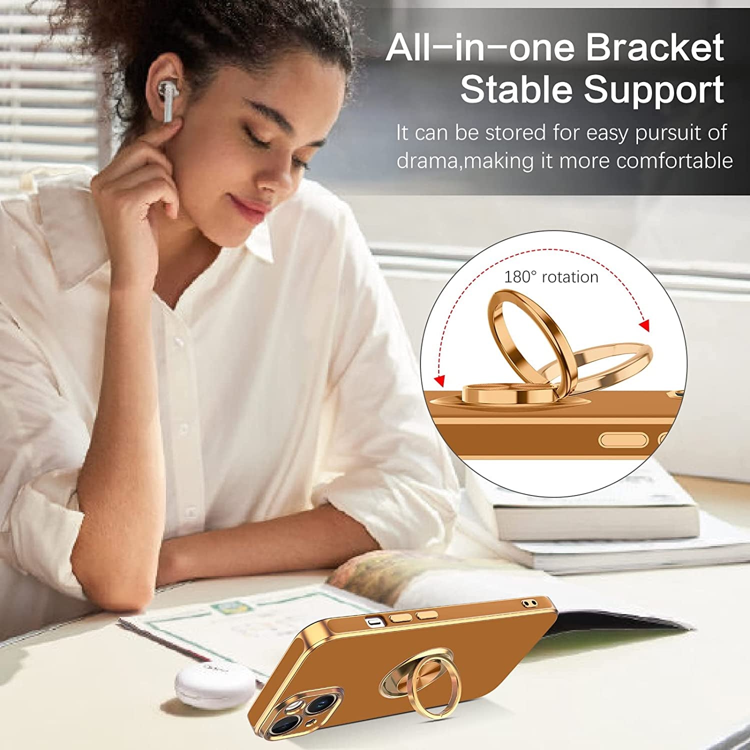 VENINGO Iphone 14 Case,Phone Cases for Iphone 14,Slim Fit Soft 360° Ring Holder Kickstand Magnetic Car Mount Supported Easy Clean Shockproof Protective Cover for Apple Iphone 14 6.1" 2022,Coffee Brown  VENINGO   