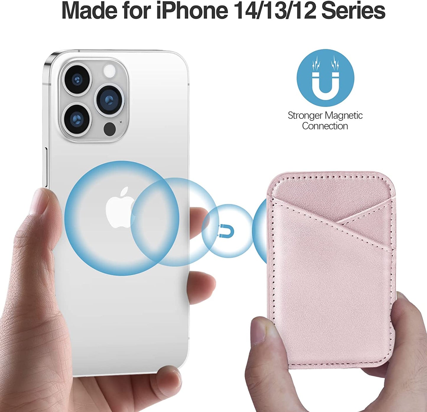 Miroddi Magnetic Card Wallet Holder with Magsafe for Back of Iphone 14/13/12 Series, Magsafe Wallet, Magsafe Leather Wallet, Independent Card Slot, Invisible Ultra-Thin, 3.85"X2.67"X0.12", [Pink]  Miroddi   