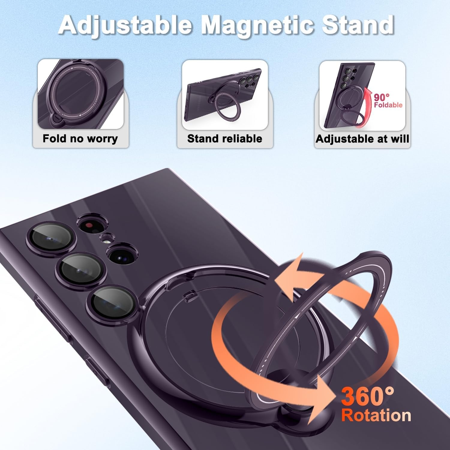 Tnarru Clear Samsung Galaxy S22 Ultra Case with Magnetic Stand [Compatible with Magsafe] [360° Rotatable Ring Holder Kickstand] Plating TPU Shockproof Protective Galaxy S22 Ultra Phone Case - Purple  Tnarru   