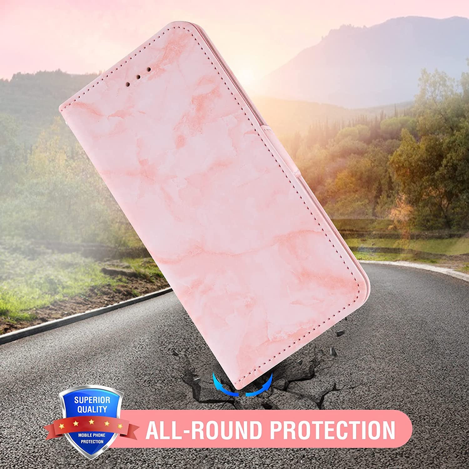 Asuwish Compatible with LG G6 Case and Tempered Glass Screen Protector Cell Accessories Card Holder Slot Kickstand Marble Wallet Phone Cover for LGG6 Thinq LG6 Thin Q G 6 plus G6+ 6G VS988 H872 Pink  Asuwish   