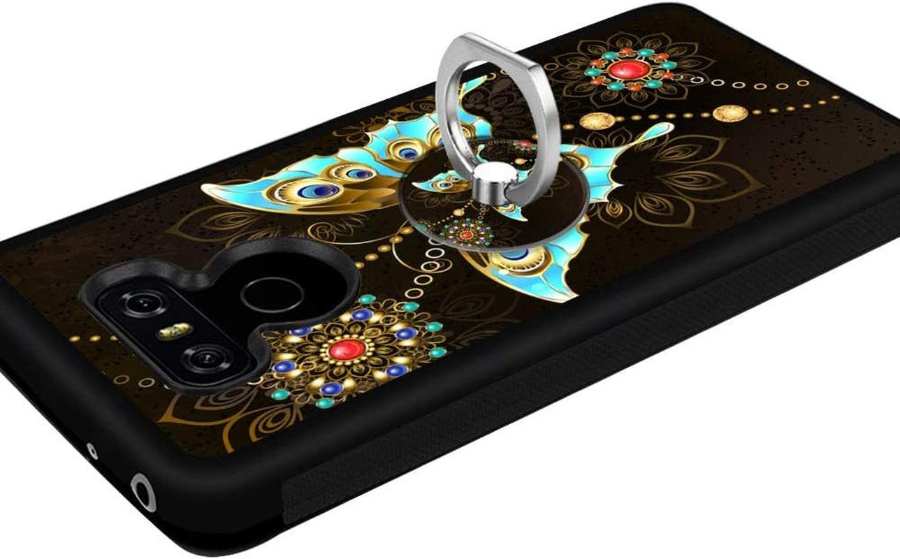 Designed for LG G6 Case,Silicone Slim Shockproof Phone Case with Metal Finger Ring Clasp Suitable for Men and Women, Butterfly  YQCi   