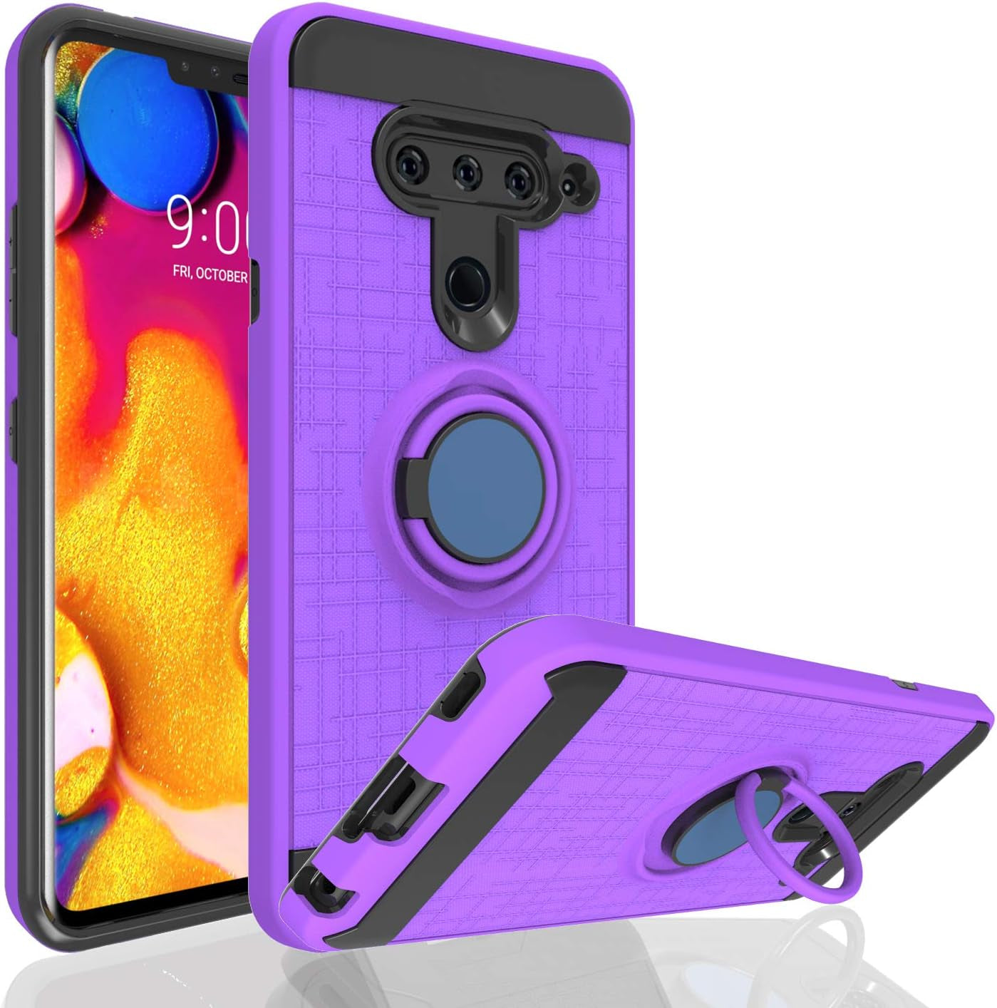 Ayoo Compatible with LG V40 Case,Lg V40 Thinq Case, LG V40 Phone Cases,360 Degree Rotating Ring Stand Fishnet Full Bodystocking Dual Layer Shock-Absorption for LG V40-ZK Rose Gold  Ayoo Zk Purple  