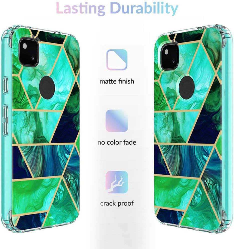 Jeylly Google Pixel 4A Case with Tempered Glass Screen Protector [2 Pack] [Not for 4A 5G], Hybrid Shockproof Slim Stylish Marble Design Protective Case for Google Pixel 4A 5.8 Inch (2020), Jade Green  Jeylly   