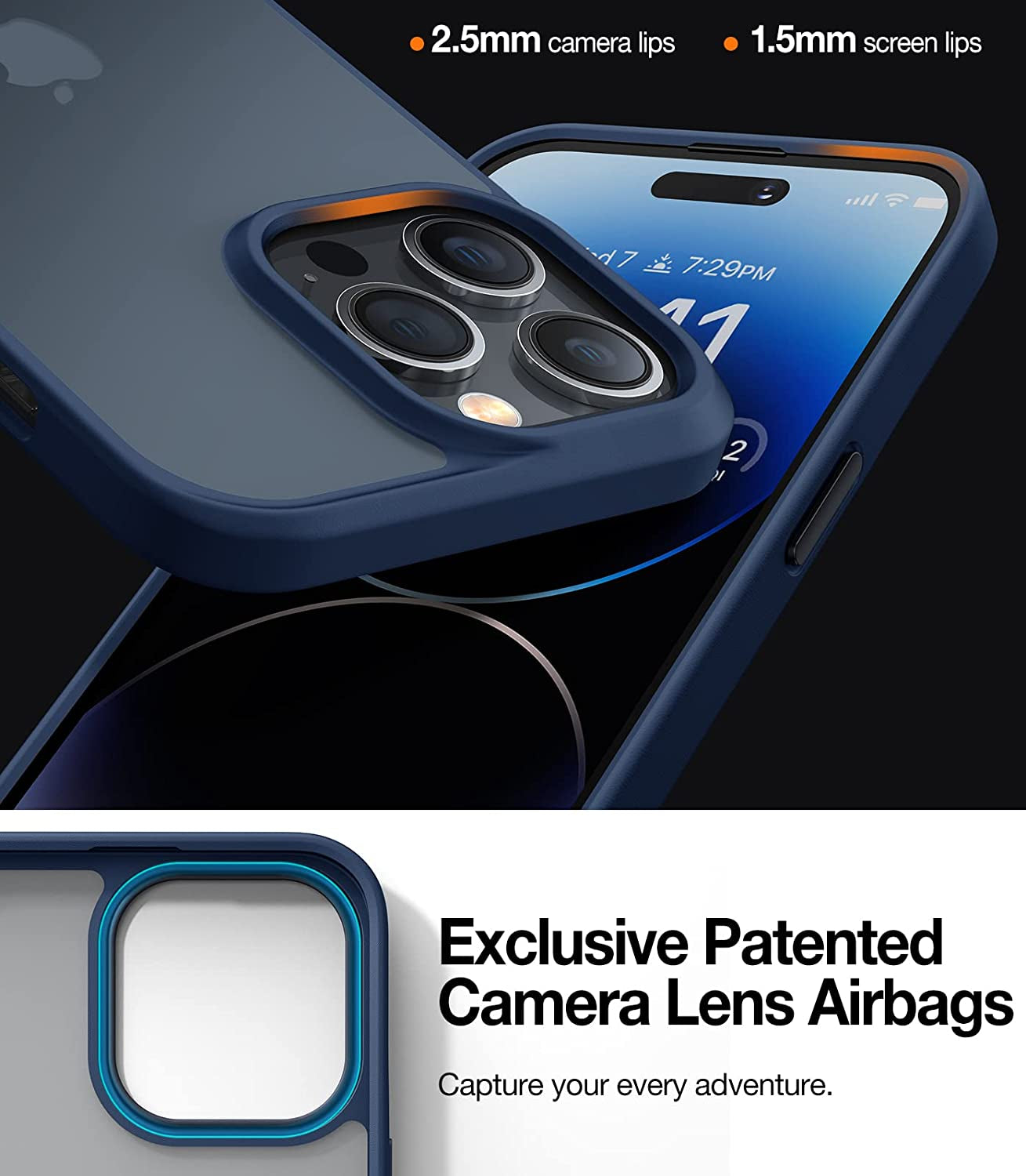 TORRAS Shockproof Designed for Iphone 14 Pro Case, [Military-Grade Drop Tested] Translucent Matte Hard Back with Silicone Slim Protective Anti-Fingerprint Anti-Scratch Phone Case Guardian 2022, Blue  TORRAS   