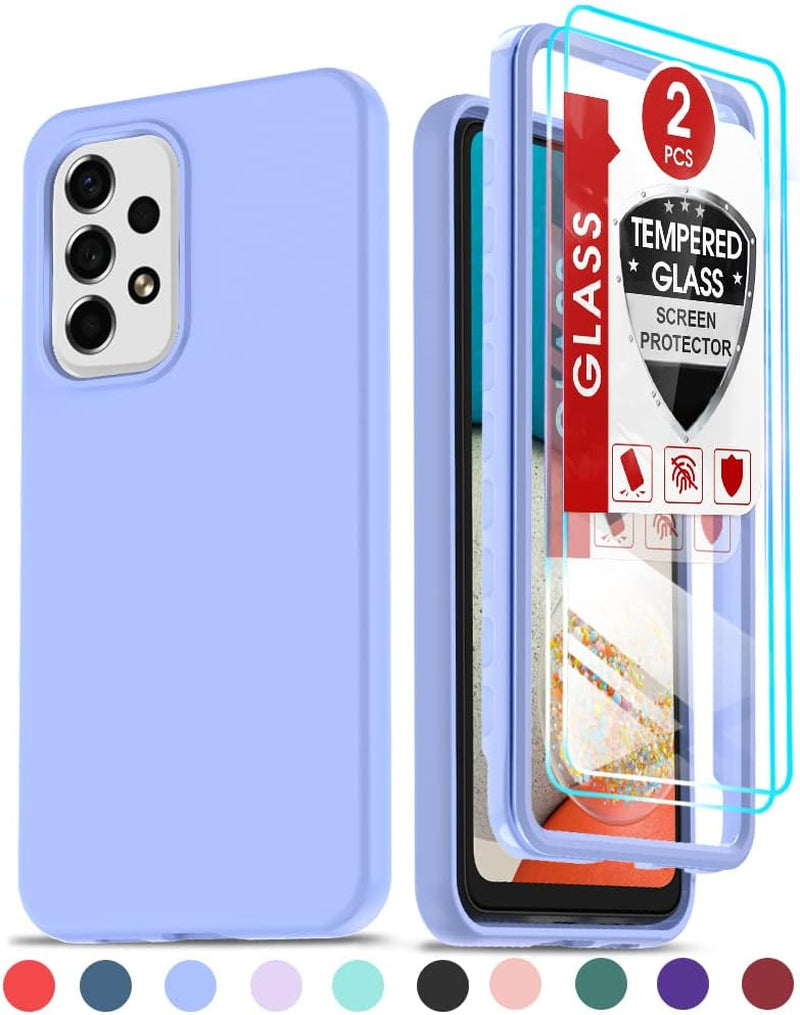 Leyi for Samsung A53 5G Case, Samsung Galaxy A53 5G Case with [2 X Tempered Glass Screen Protector], Full-Body Shockproof Soft Liquid Silicone Protective Phone Cover Case for Samsung A53, Black  LeYi Violet  