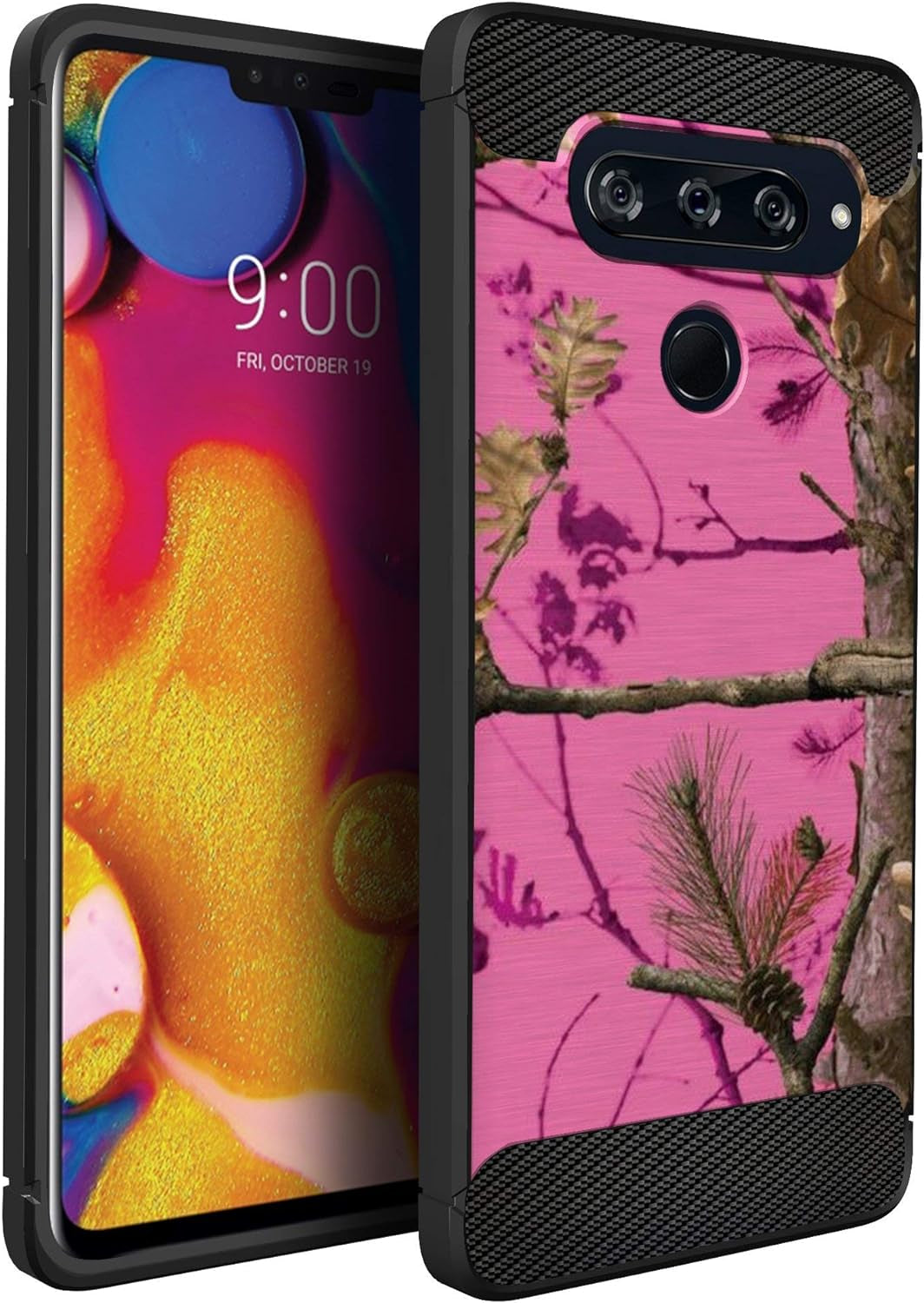 Casesondeck Camo Case Compatible with LG V40 Thinq, Carbon Fiber Texture Slim Fitted Matte Cover with Design(Tree Camo)  CasesonDeck Pink Tree Camo  