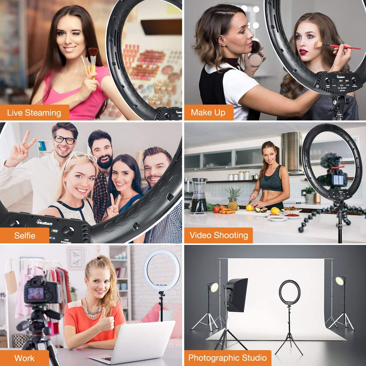 Inkeltech 21Inch Ring Light with Tripod and Phone Holder, 3000K-6000K Dimmable Bi-Color LED Light Ring for Makeup, Selfie, Vlog, Youtube Video, Camera - Control with Remote  Inkeltech   