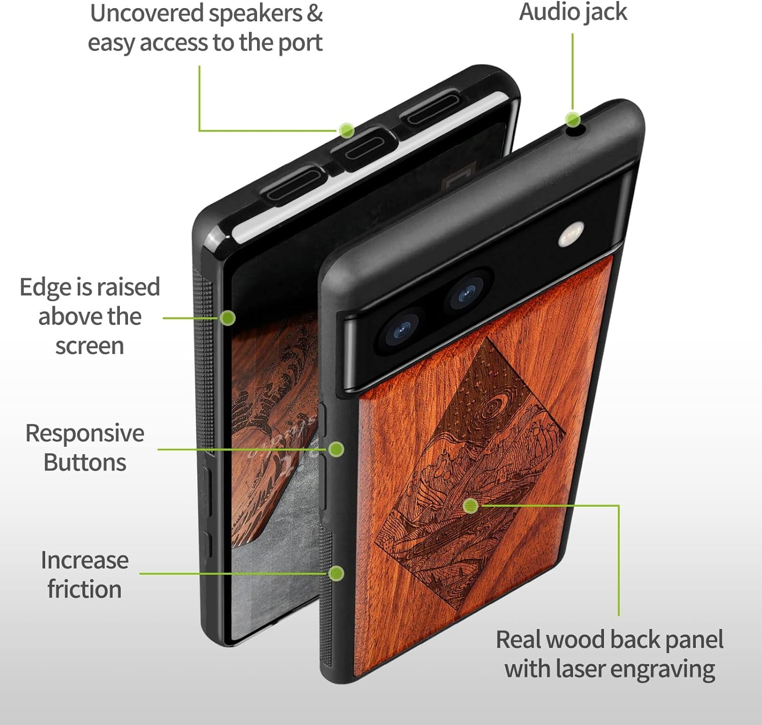 Carveit Wood Case for Pixel 6A Case 2022 [Natural Wood & Black Soft TPU] Shockproof Protective Cover Unique & Classy Wooden Case Compatible with Google Pixel 6A Case (Starry Night-Rosewood)  Carveit   
