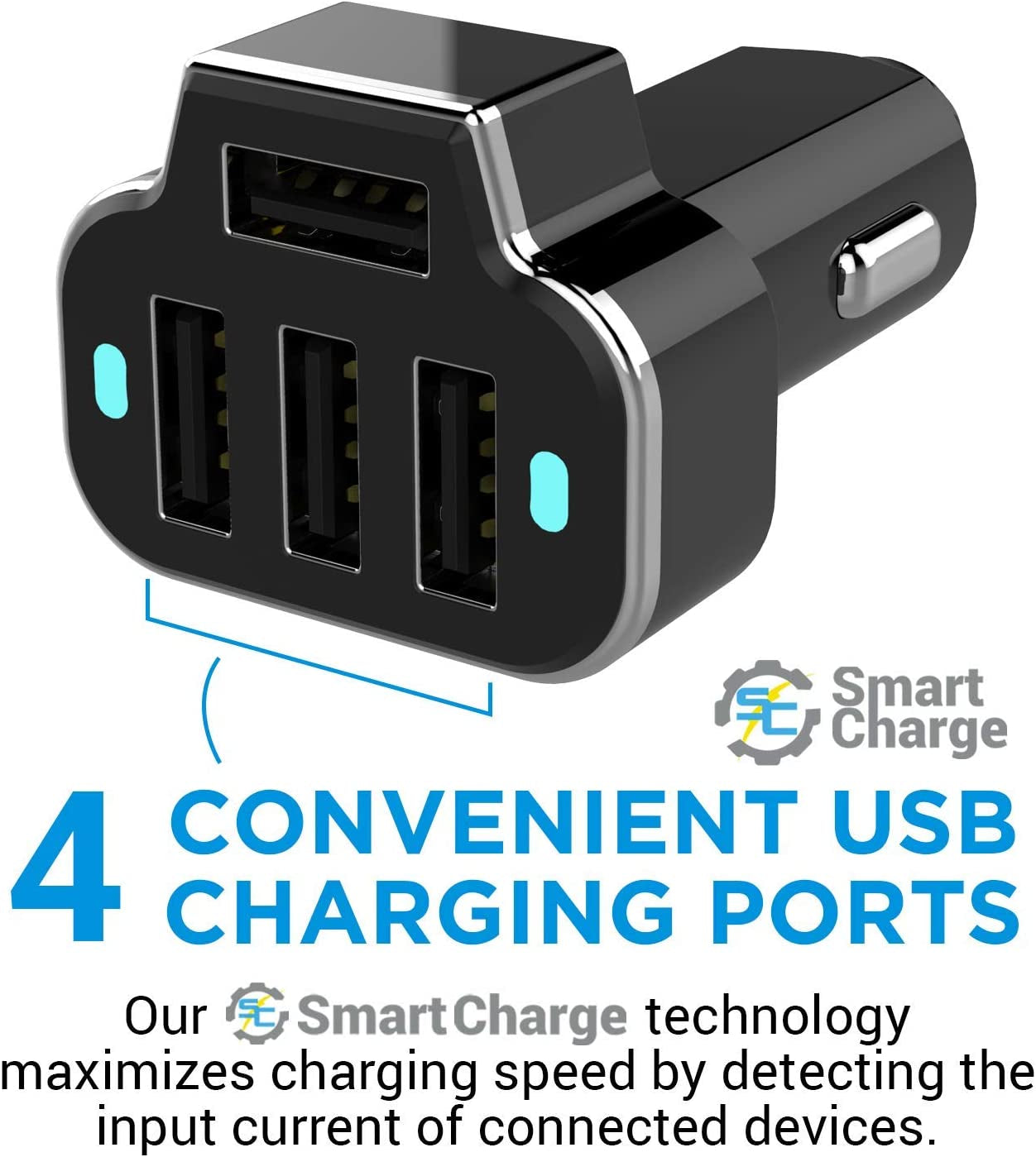 Aduro 4 Port Car Charger USB Adapter, 12V Fast Car Charger USB Adapter Power Station 5.2A/26W Output (Black)  Aduro Products LLC   