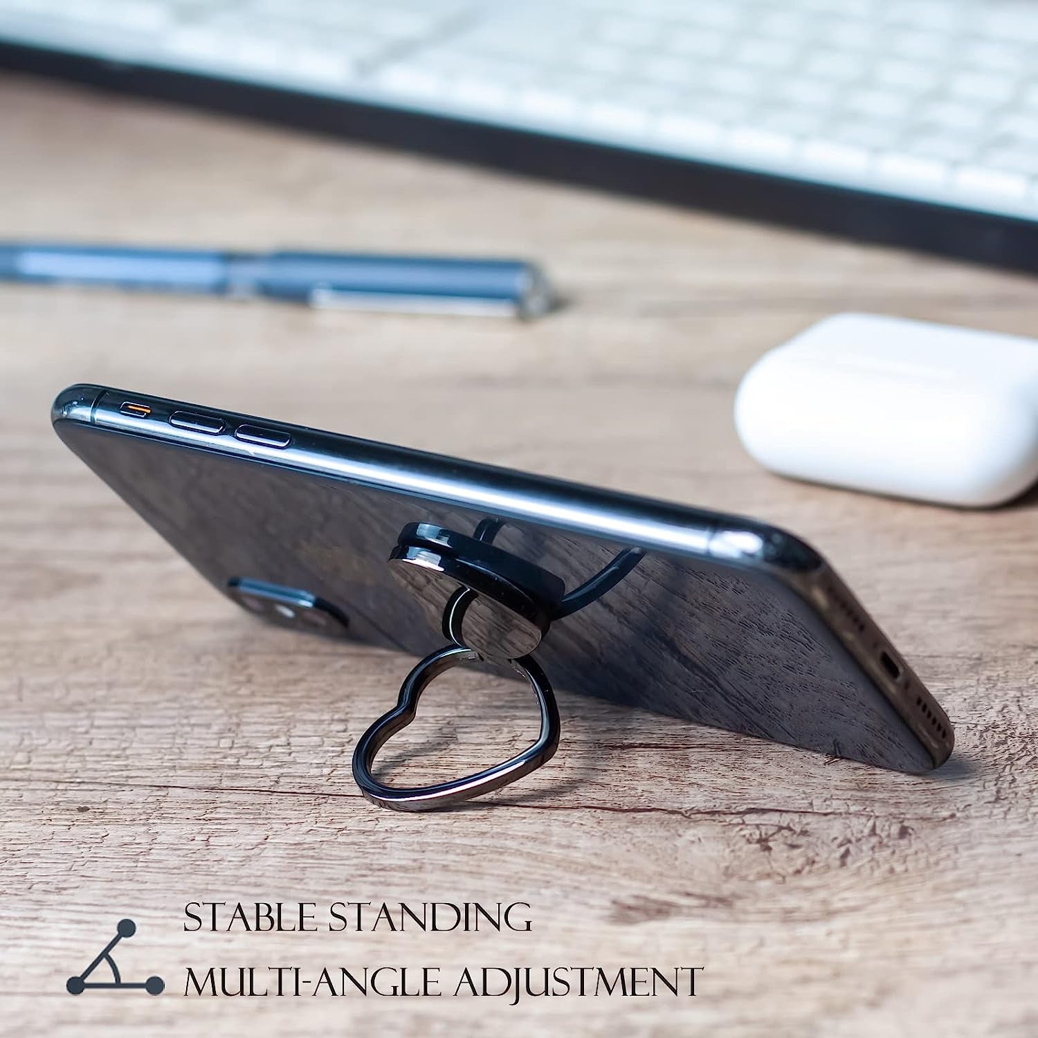 [2 Packs] Love Heart Shaped Glossy Finish Cell Phone Ring Holder Stand, 360 Degree Rotation Finger Ring Kickstand with Polished Metal Phone Grip for Magnetic Car Mount (Black)  Wansurs   