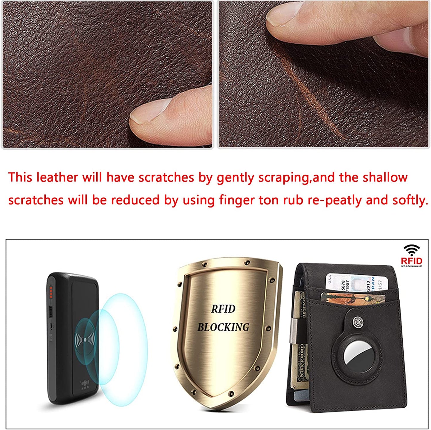 Mens Money Clip Wallet with Airtag Slot RFID Blocking with 2 ID Windows, Fashion Art Vintage Wallet for Him  AdirMi   