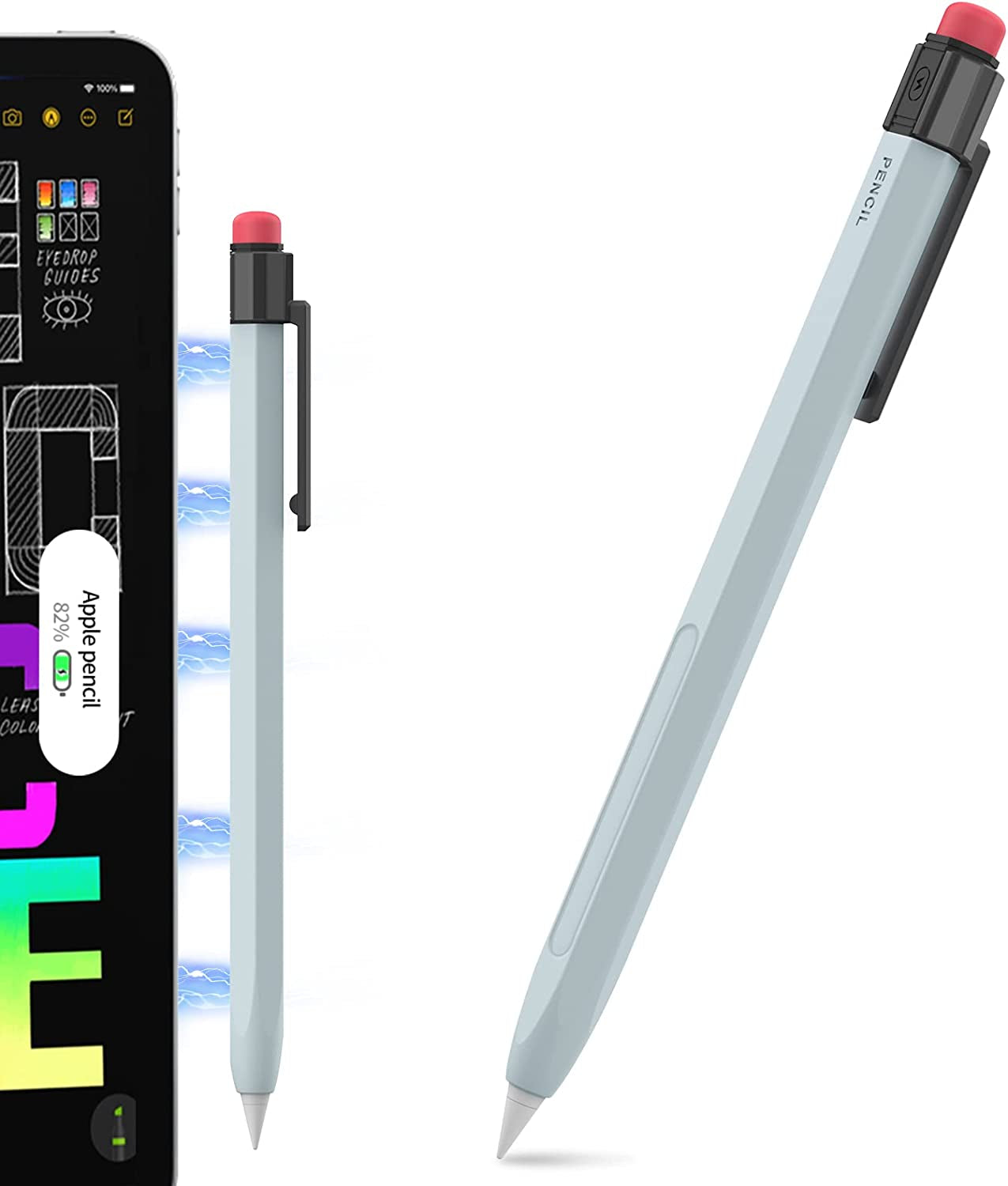 TRONWIN Ipencil Case for Apple Pencil 2Nd Generation Sleeve Silicone Protective Cover Perfect Grip Skin Classic Design with Sturdy Clip Compatible with Apple Pencil 2Nd Generation (Classic)  TRONWIN Sky Blue  