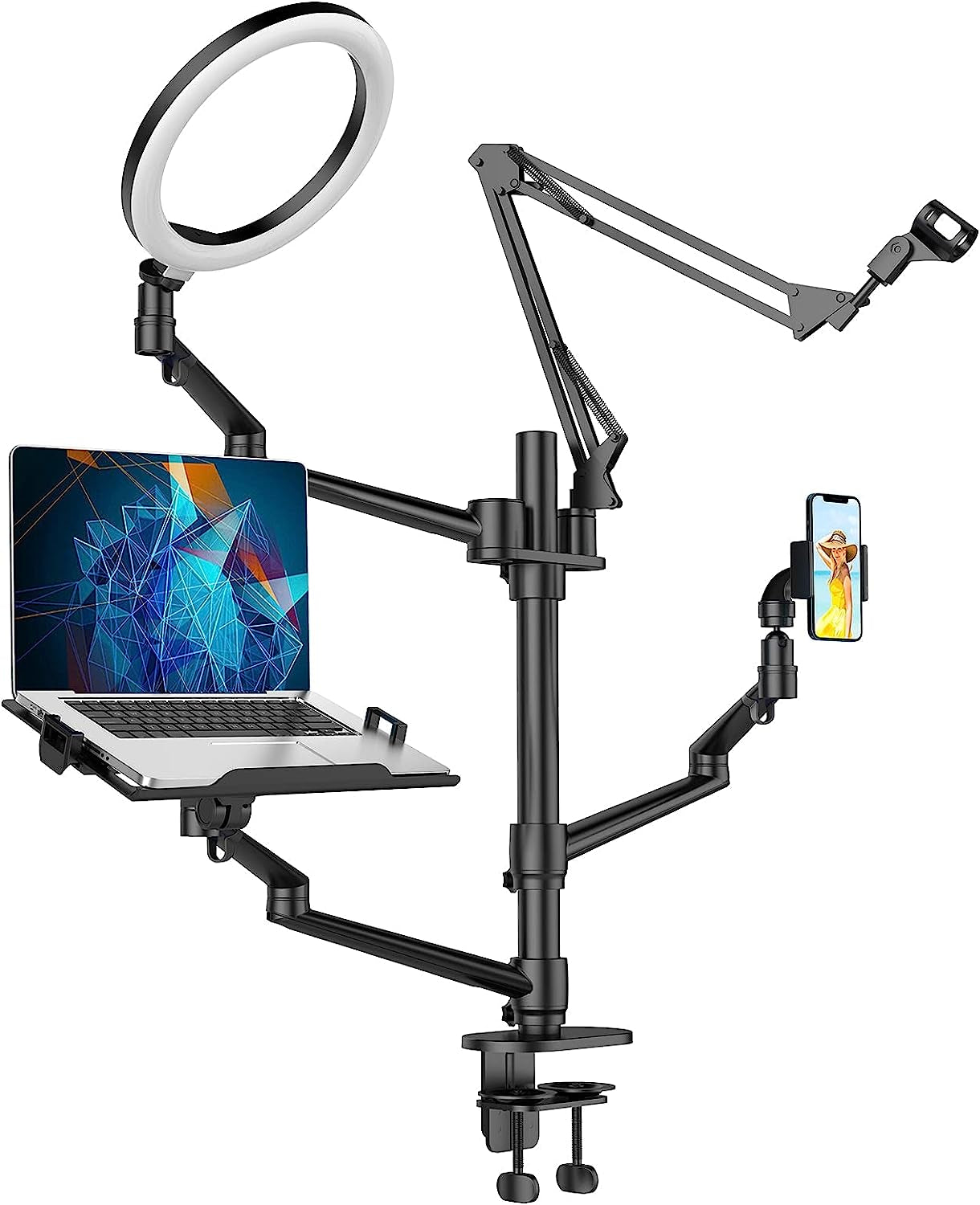 Procase 6-In-1 Desktop Selfie Stand with 10.2" LED Ring Light, Compatible with 12-17” Laptops/ 7-13” Tablets/ 17-32” Monitors/3.5-6.7” Phones DSLR Digital Camera for Live Video Online Meeting -Black  ProCase   