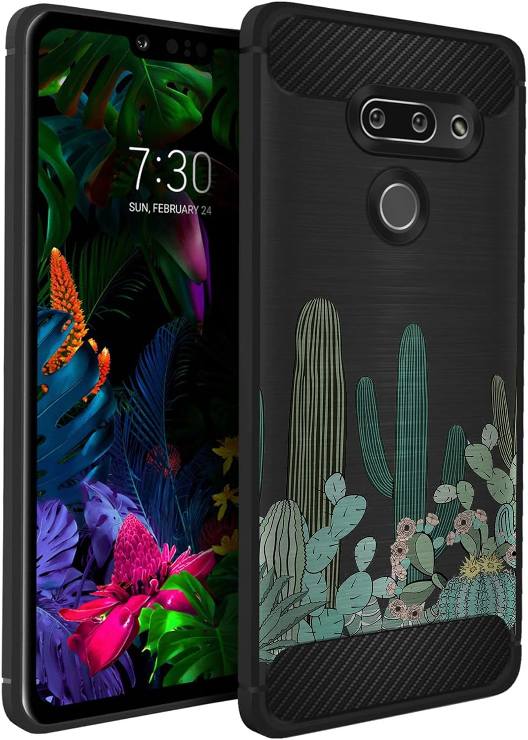 Casesondeck Case Compatible with [LG G8 Thinq/Lg G8] Tribal Floral Matte TPU Flexible Carbon Fiber Textured (Buffalo Western)  CasesonDeck Cactus Garden  