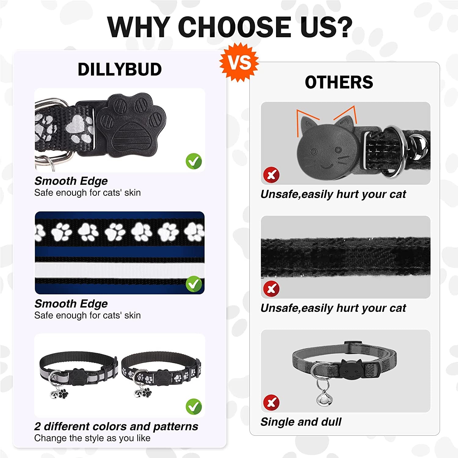 DILLYBUD Reflective Cat Collars Breakaway for Big Cats/Adult Cats Boys and Girls with Bell and Charm, 3/5" Width Safety Buckle Nylon Kitten Collar, 2 Pack Adjustable Soft Cute Pet Collar for Summer  DILLYBUD   