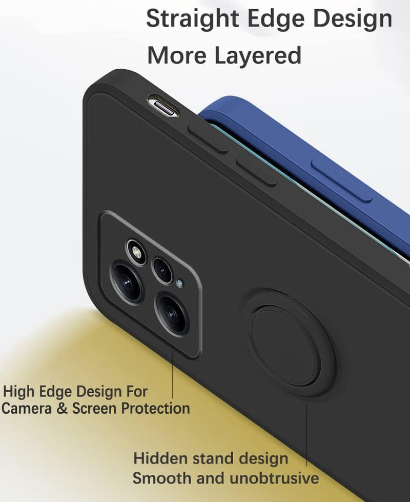 Wousunly Compatible with Redmi Note 12 4G Case with Ring Kickstand Green, Xiaomi Redmi Note 12 4G Phone Case Silicone Liquid with Soft Microfiber Lining Slim Shockproof Protective Cover (Black)  Wousunly   