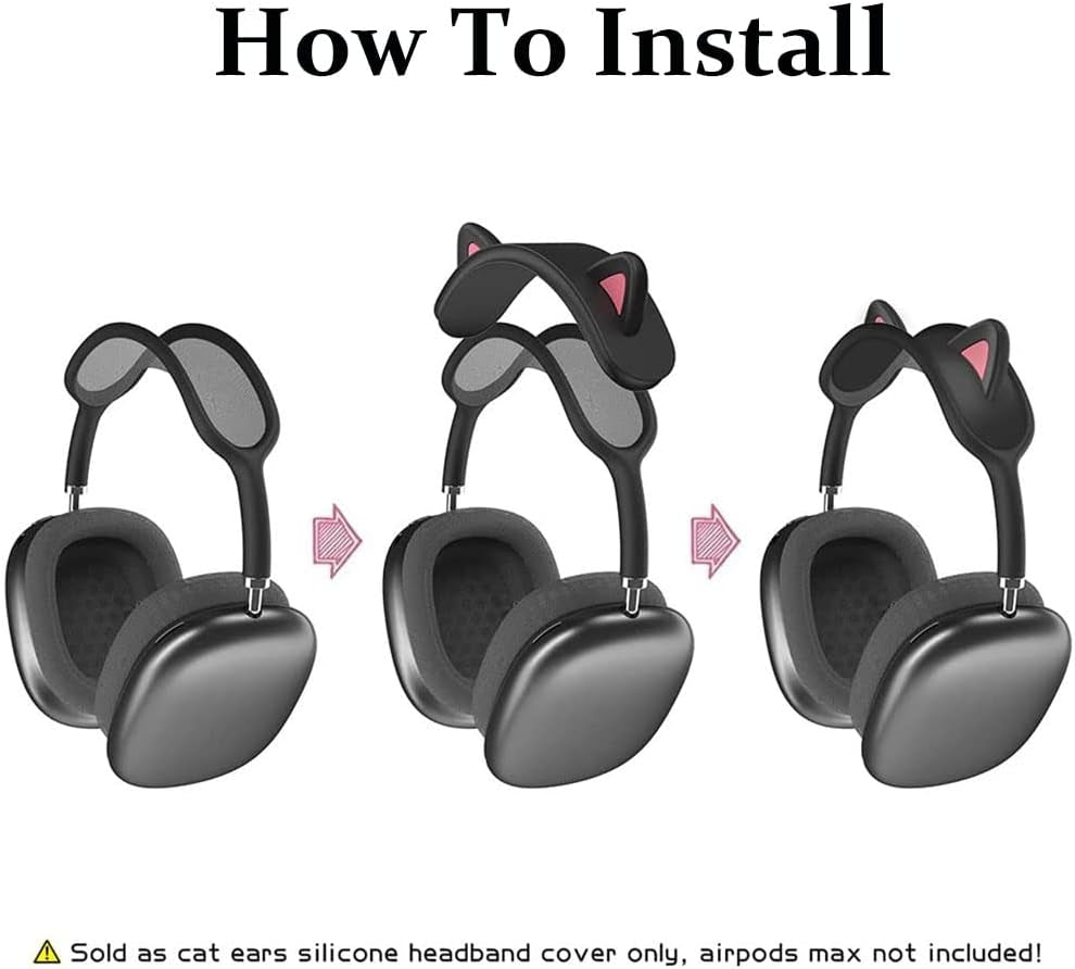 Replacement Headband Cover Soft Washable Silicone Cute Cat Ears Headband Protectors Cushion Compatible with Apple Airpods Max Headphones (Black)  CONVELIFE   