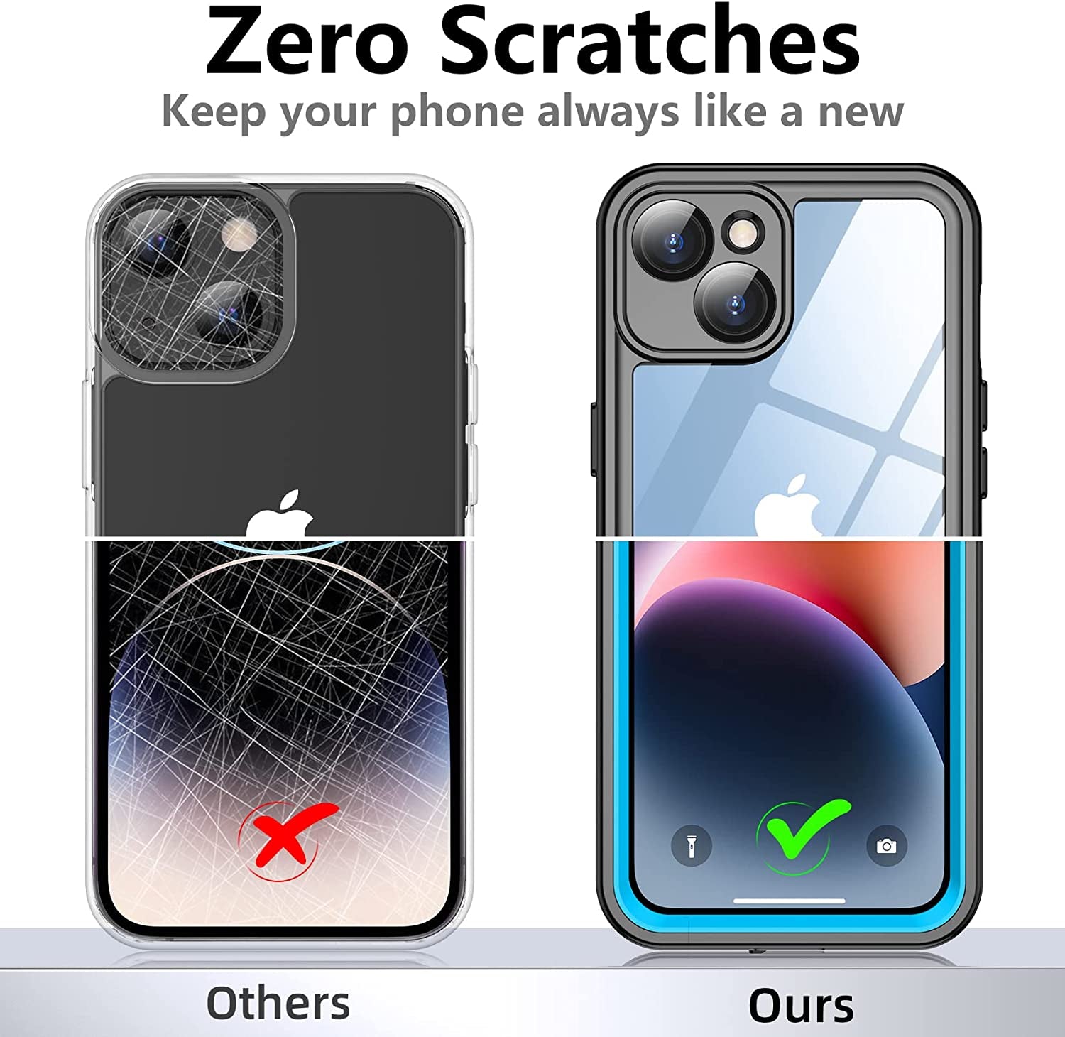 Temdan for Iphone 14 Case Waterproof,Built-In 9H Tempered Glass Screen Protector [IP68 Underwater][14Ft Military Dropproof][Dustproof][Real 360] Full Body Shockproof Protective Case-Blue-Clear  Temdan   