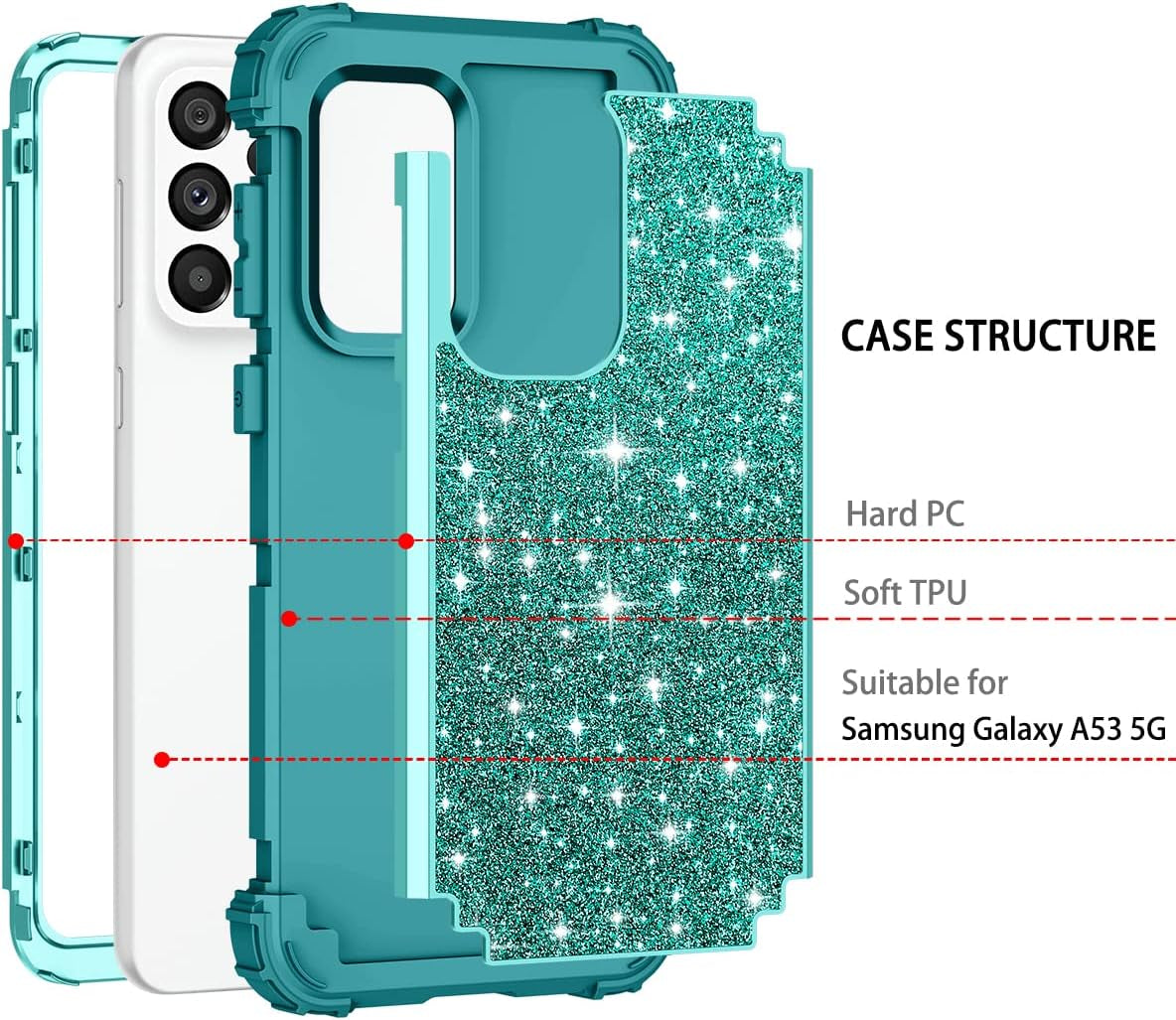 LONTECT for Galaxy A53 5G Case Glitter Sparkly Bling Shockproof Heavy Duty Hybrid Sturdy High Impact Protective Cover Case for Samsung Galaxy A53 5G 2022, Dark Blue/Green  Lontect   