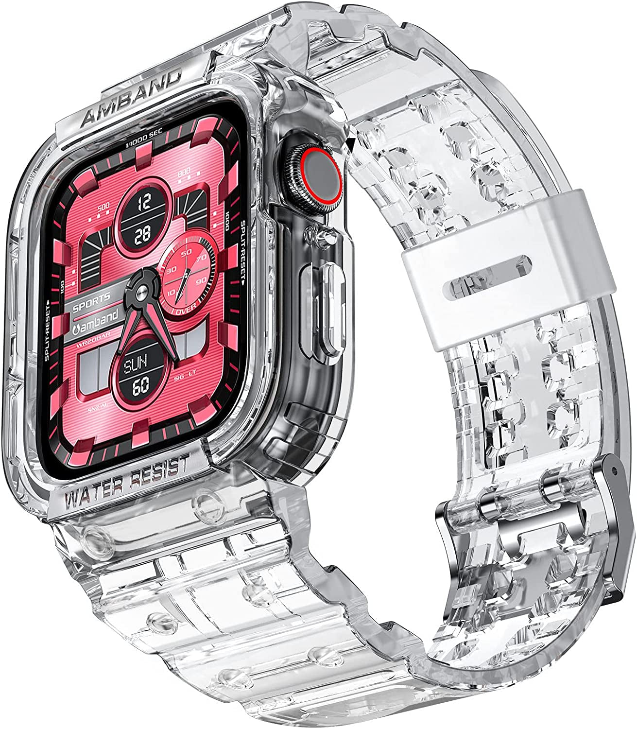 Amband Compatible for Apple Watch Band 45Mm 44Mm 42Mm with Bumper Case, Rugged Men Bands for Apple Watch SE and Iwatch Series 7 6 5 4 3 2 1, Sport Military Protective Cases Drop-Proof, Matte Black  amBand Clear 42mm/44mm/45mm 