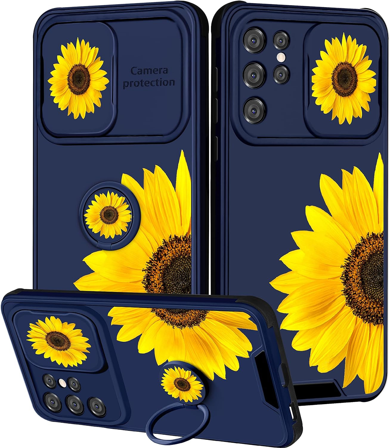 Goocrux for Samsung Galaxy S21 Ultra Case Floral Flowers for Women Girls Cute Girly Phone Cover Blue Flower Plants Design with Slide Camera Cover and Ring Holder Fashion Cases for S21 Ultra 6.8''  Goocrux Blue Sunflower  