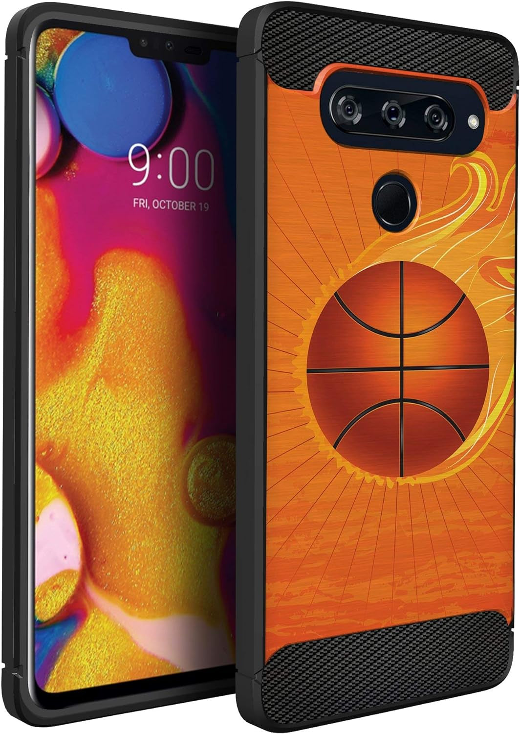 Casesondeck Sports Case Compatible with LG V40 Thinq- Flex Max Matte TPU Perfect Fitted Case Slim and Elegant (Soccer Fire)  CasesonDeck Basketball Fire  