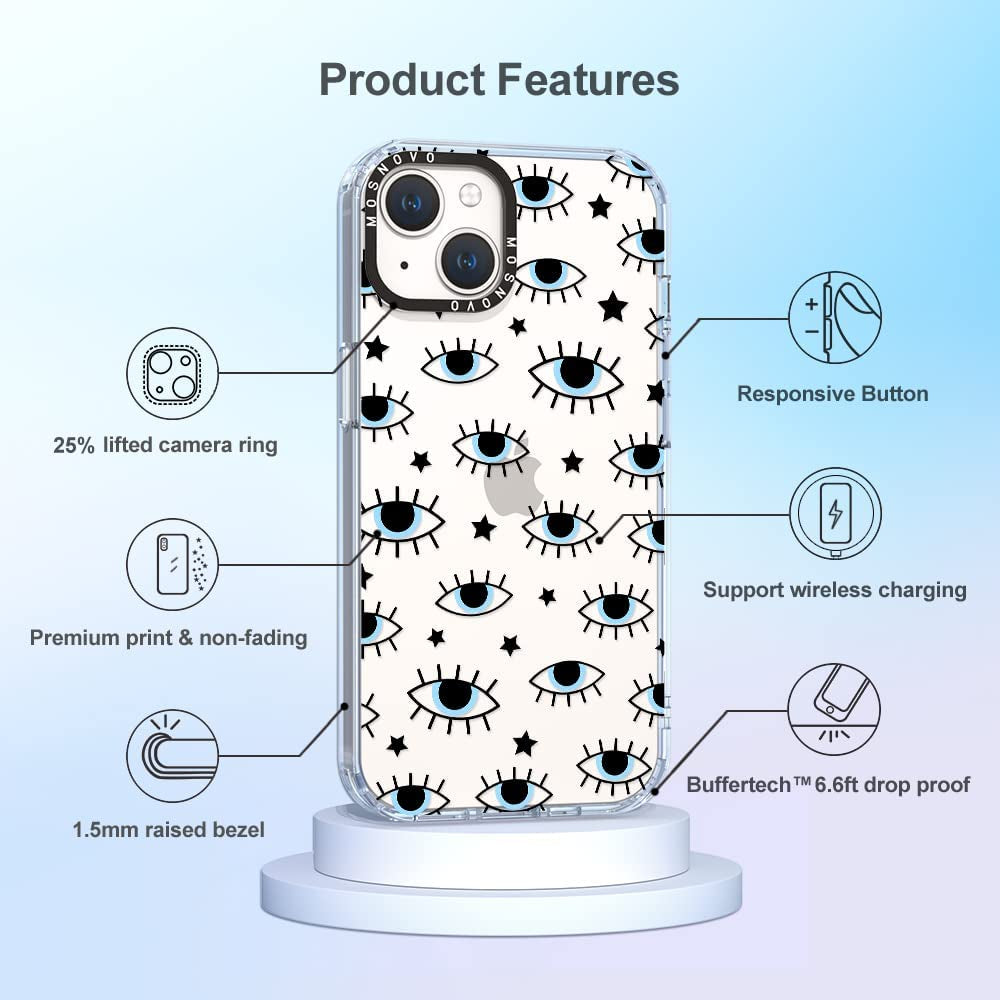 MOSNOVO Compatible with Iphone 14 Case, [Buffertech 6.6 Ft Drop Impact] [Anti Peel off Tech] Clear TPU Shockproof Bumper Phone Case Cover with Evil Eyes Designed for Iphone 14 6.1"  MOSNOVO   