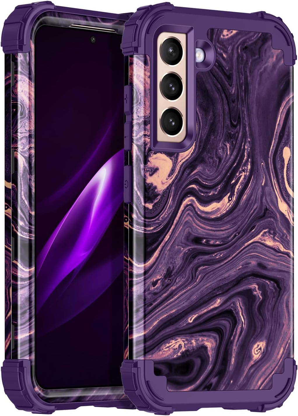 Casetego for Galaxy S21 5G Case,Floral Three Layer Heavy Duty Sturdy Shockproof Soft Tpu+Hard PC Protective Cover Case for Samsung Galaxy S21 5G 6.2 Inch,Orange/Black  Casetego Deep Purple  