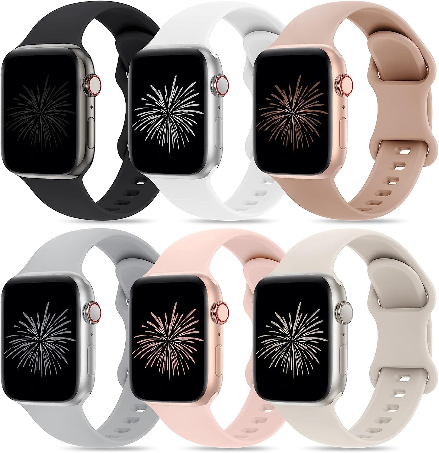 Qrose 6 Pack Bands Compatible with Apple Watch 38Mm 40Mm 41Mm 42Mm 44Mm 45Mm 49Mm, Soft Silicone Replacement Sport Strap Wristbands for Iwatch Series Ultra 8/7/6/5/4/3/2/1 SE Women Men  QRose Black/White/Milk Tea/Gray/Pink Sand/Starlight 42/44/45/49mm 