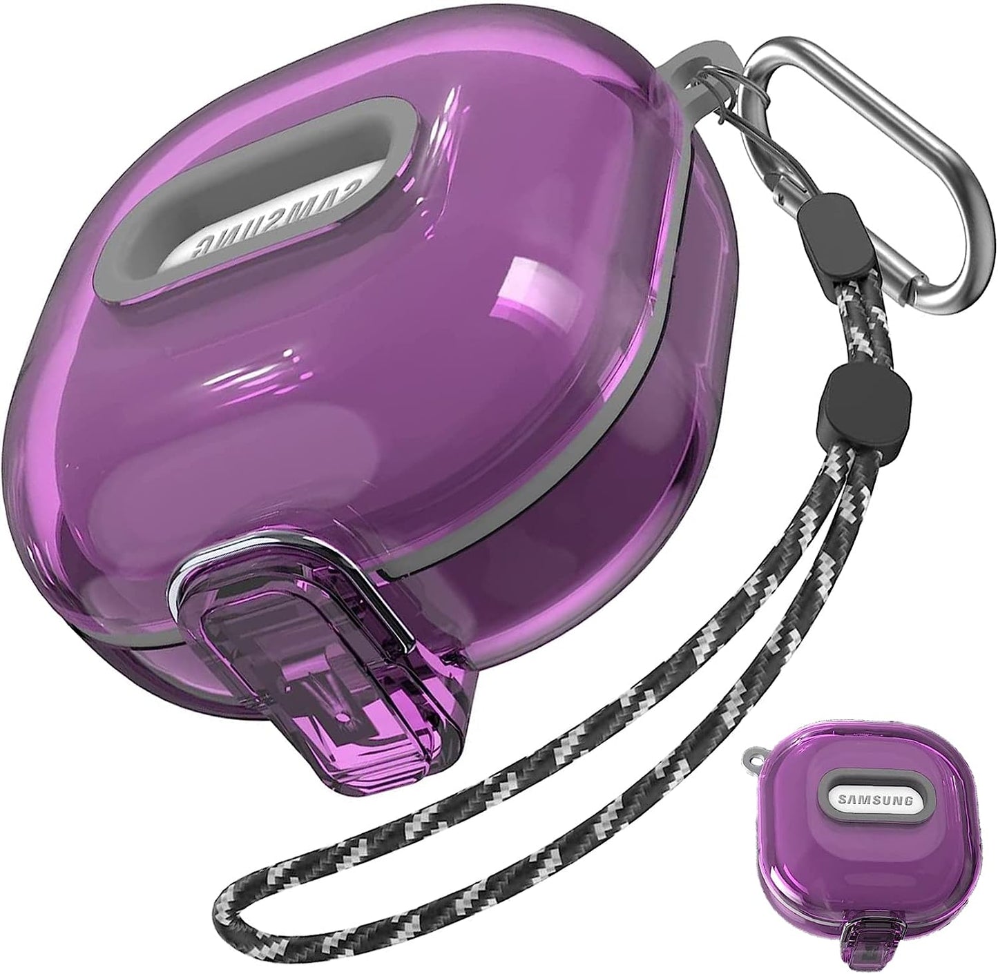Miimall [Upgrade Secure Lock] Case Compatible for Samsung Galaxy Buds 2/Galaxy Buds Pro 2/ Galaxy Buds Live/Galaxy Buds Pro Case with Lanyard &Carabiner Accessories, Clear Replacement Case (Purple)  Miimall   