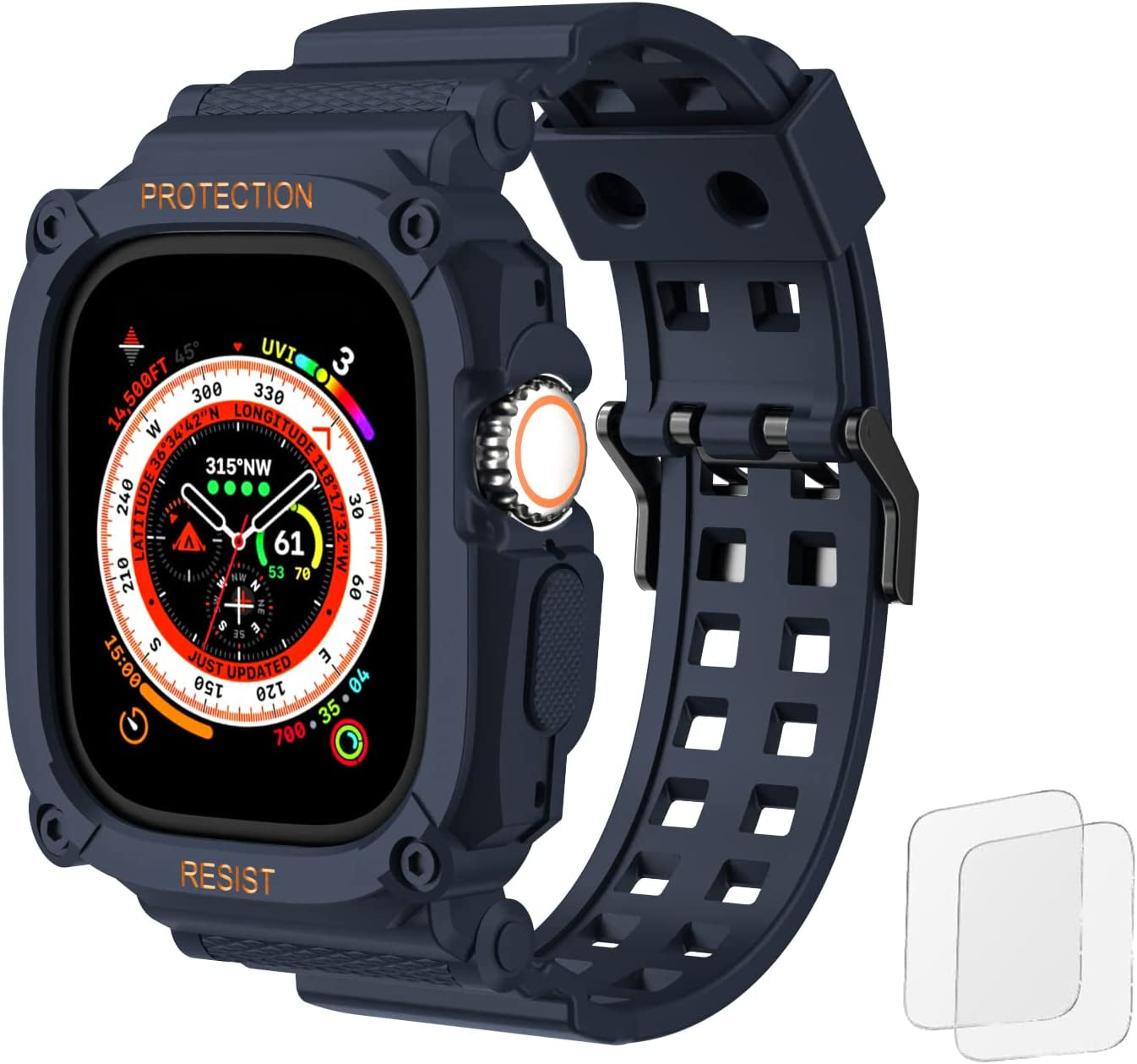 Fullmosa Watch Band Compatible Rugged Apple Watch Band Ultra 49Mm with Bumper Case & Screen Protector for Men Women, Black  Fullmosa Ultra-Blue 49mm 