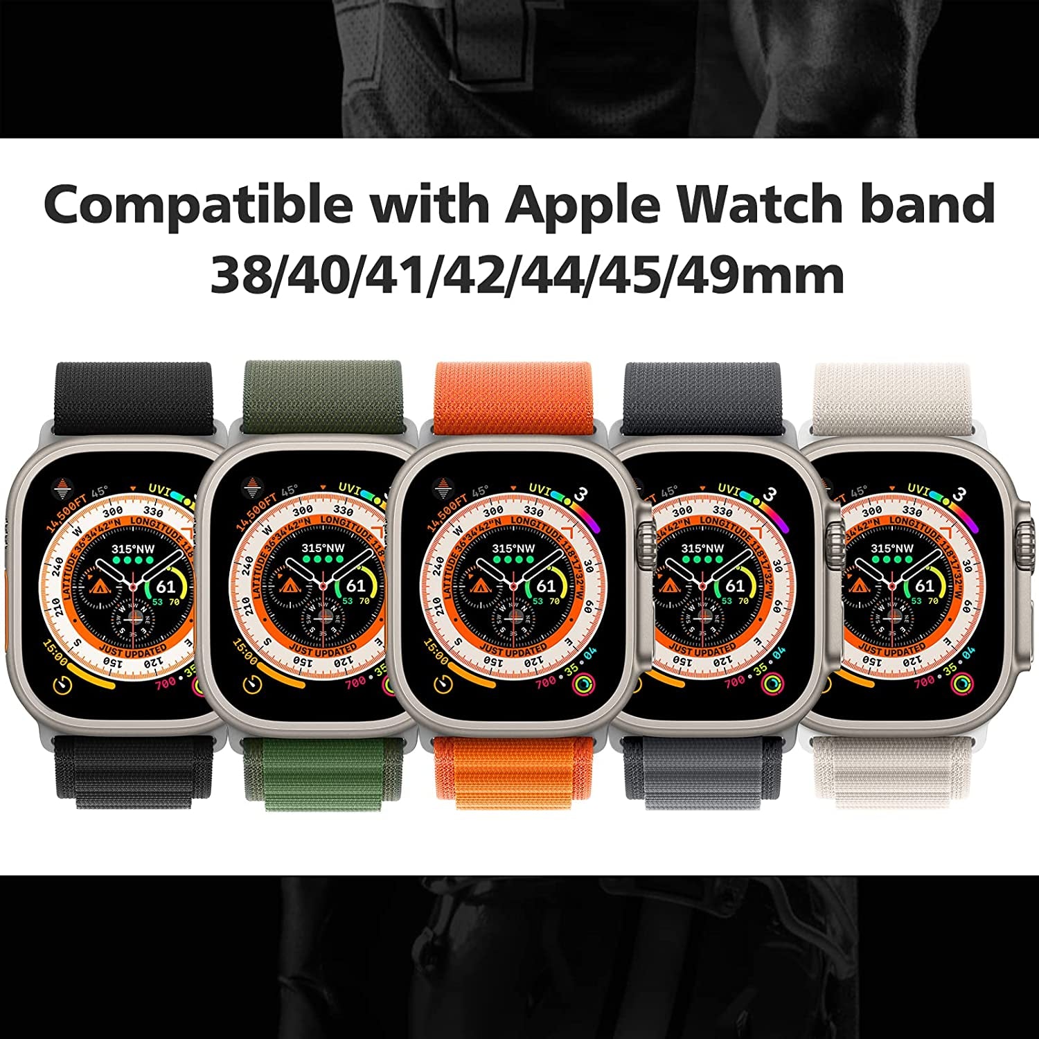 DAISDJUY 5 Pack Alpine Loop Sport Nylon Bands Compatible with Apple Watch Ultra 49Mm 45Mm 44Mm 42Mm 41Mm 40Mm 38Mm, Stretchy Rugged Woven Solo Loop Wristband Adjustable with Metal Titanium G-Hook Strap Compatible with Iwatch Series  DAISDJUY   